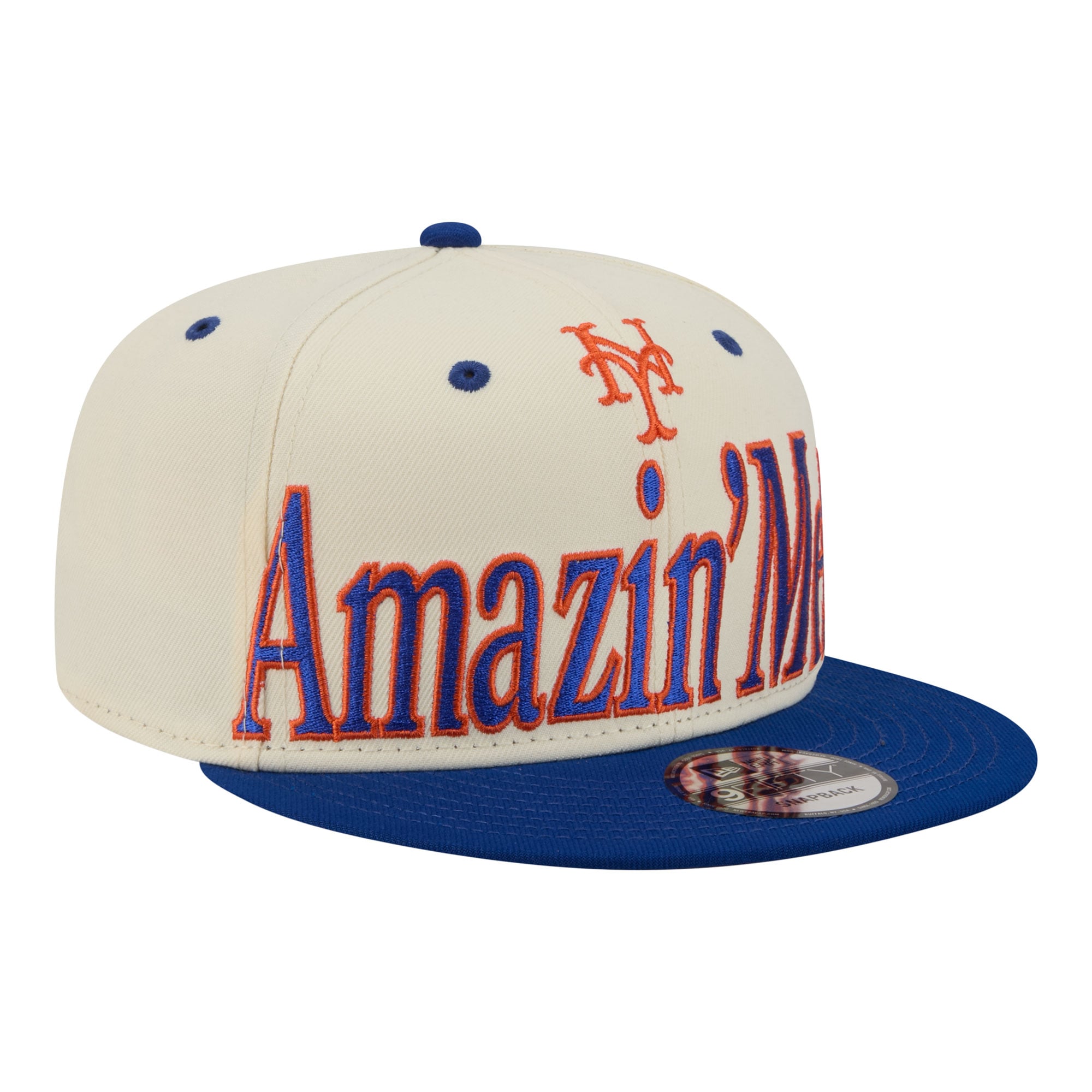 Casquette snapback New Era crème pour homme, modèle oversize à slogan des Mets de New York (9FIFTY).
