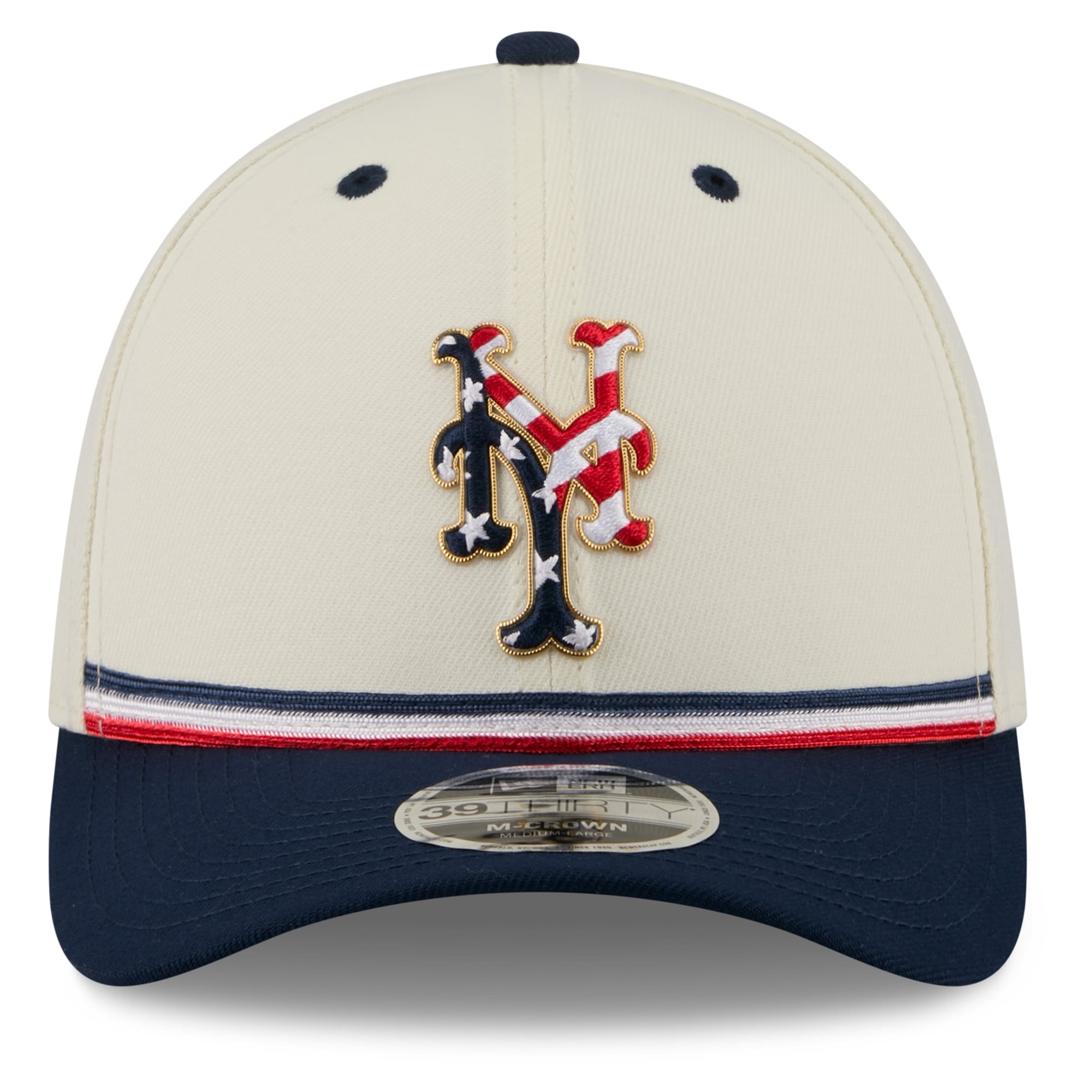 Men's New Era Cream/Navy York Mets USA 250 Fourth of July 39THIRTY M-Crown Flex Hat