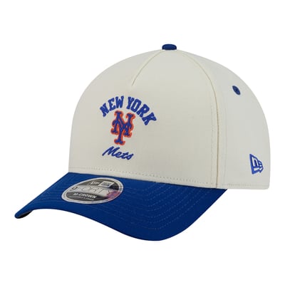 New York Mets New Era Arch 9FORTY A-Frame M-Crown Adjustable Hat - Natural/Royal