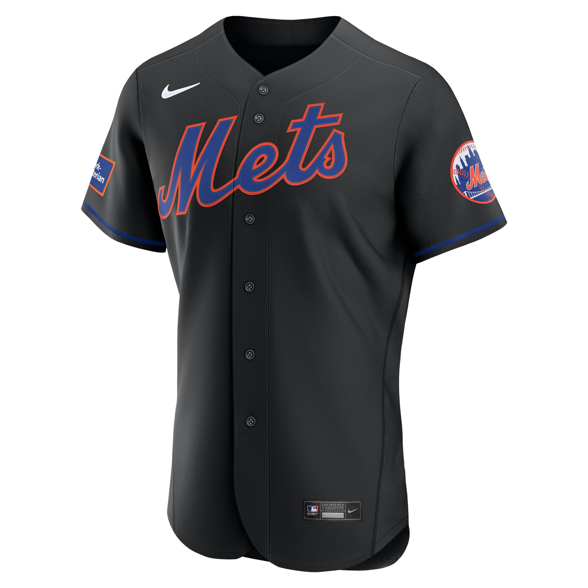 Men's Nike Black New York Mets Alternate Sponsor Patch Authentic Jersey