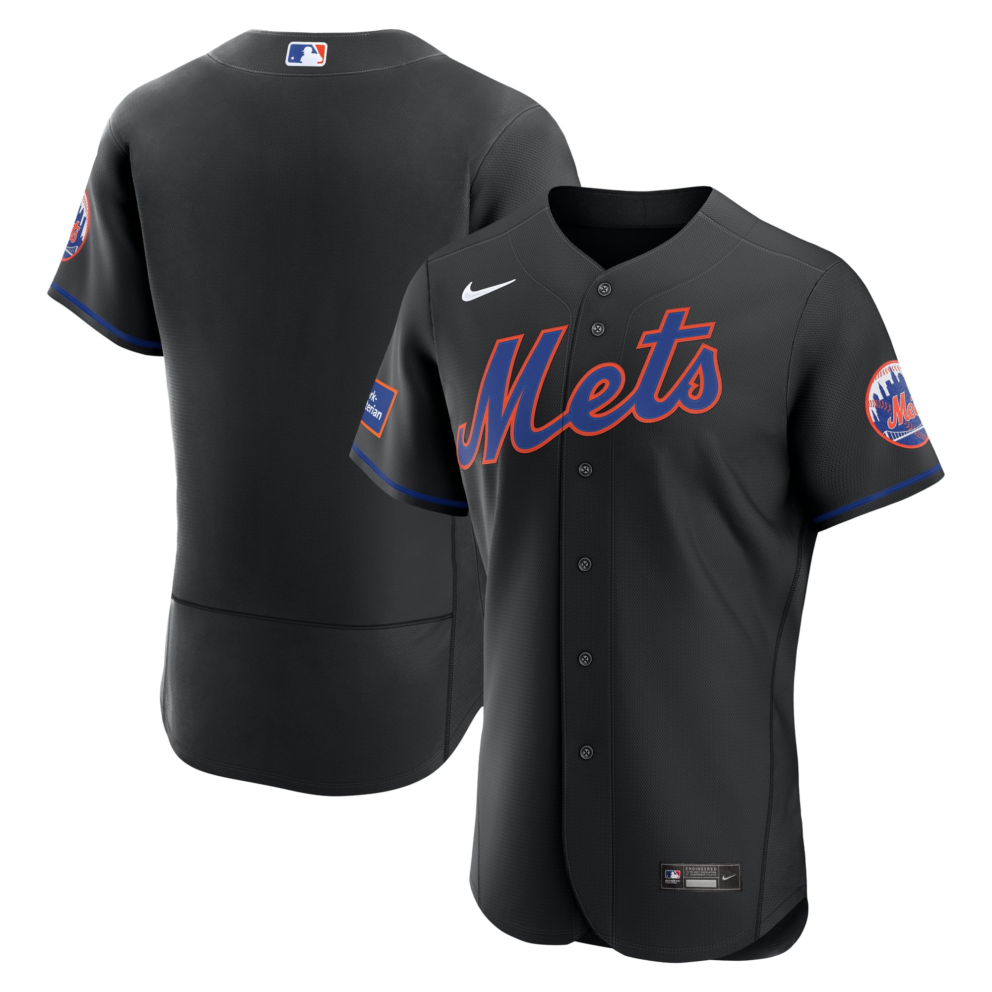 Men's Nike Black New York Mets Alternate Sponsor Patch Authentic Jersey