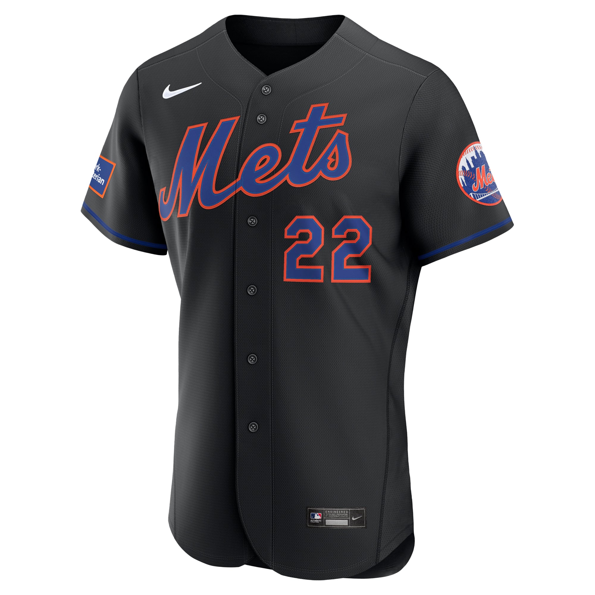 Maillot authentique alternatif Nike Juan Soto noir des Mets de New York avec patch sponsor pour homme