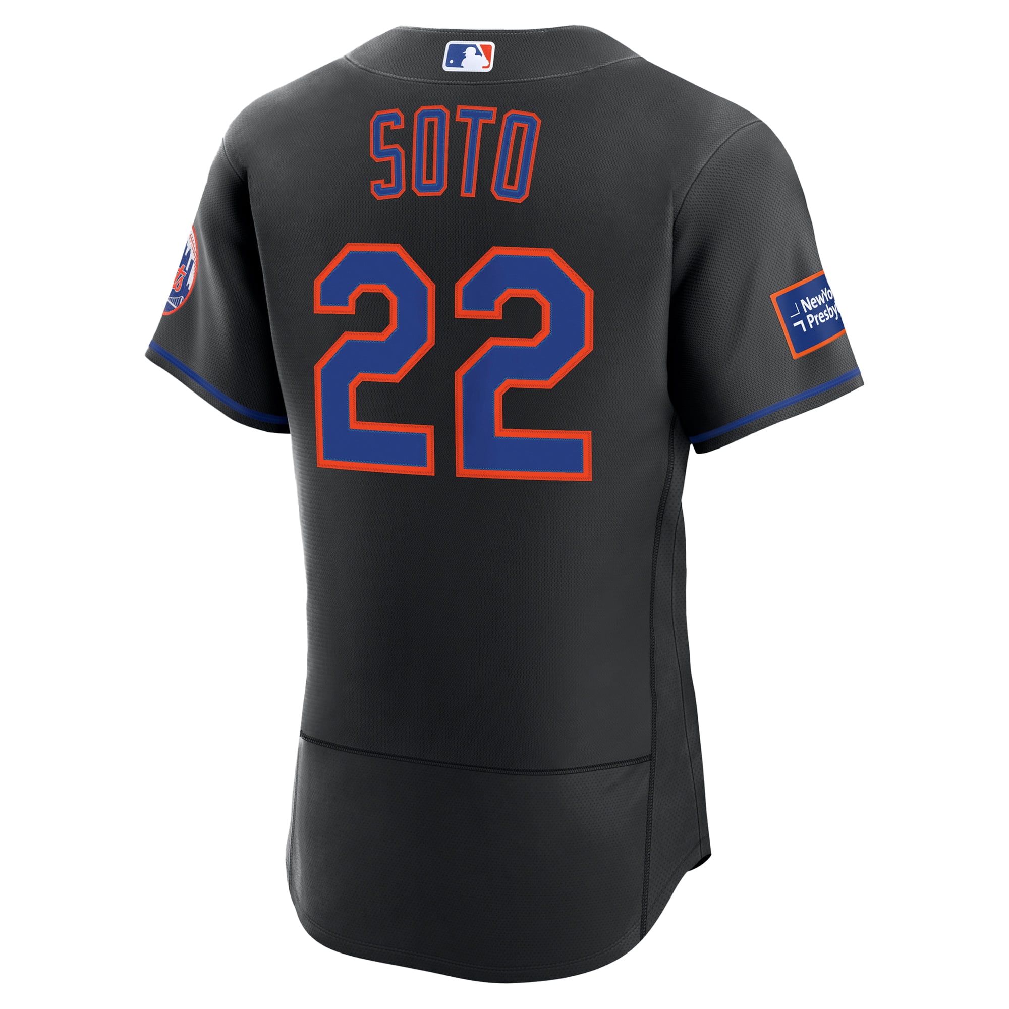 Maillot authentique alternatif Nike Juan Soto noir des Mets de New York avec patch sponsor pour homme