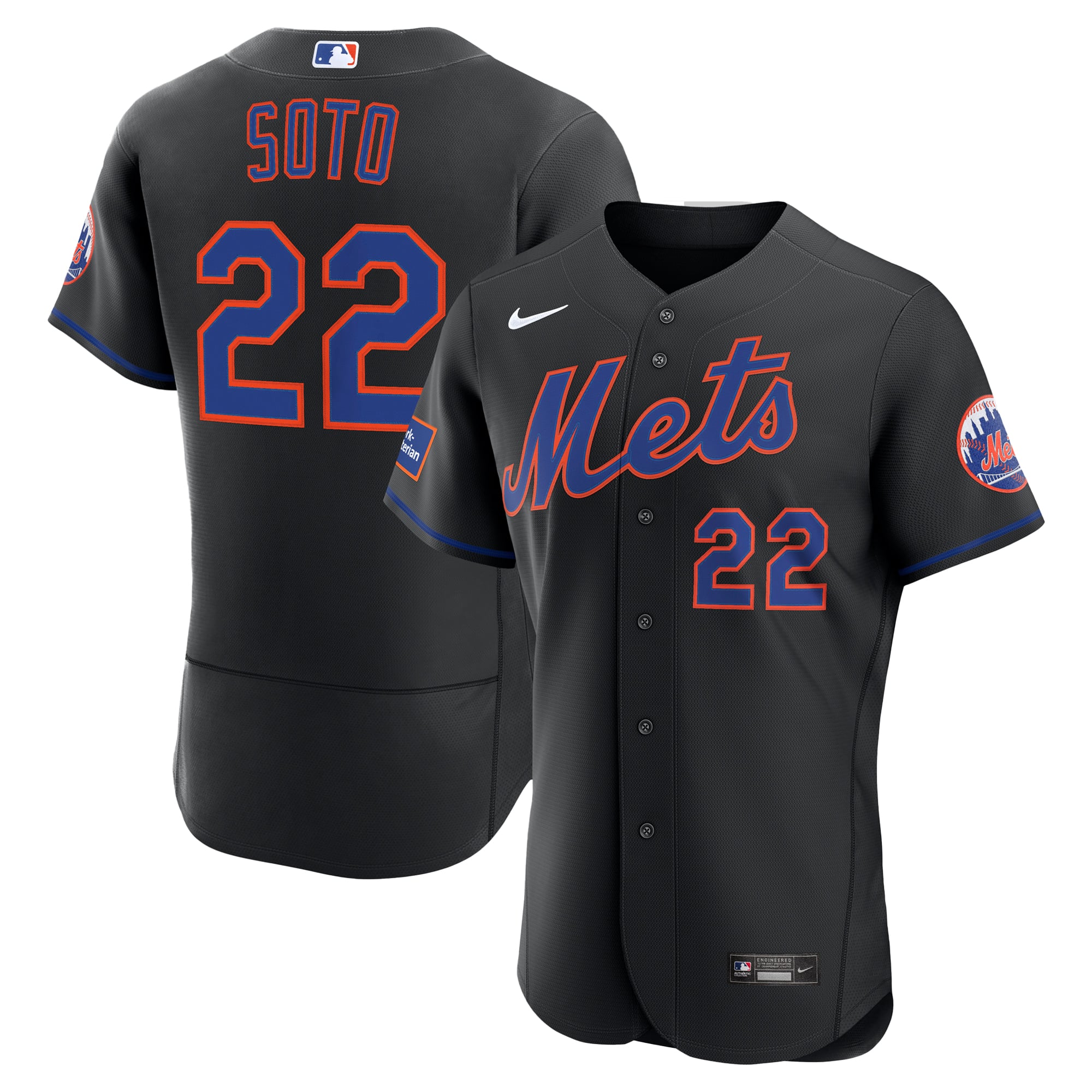 Maillot authentique alternatif Nike Juan Soto noir des Mets de New York avec patch sponsor pour homme