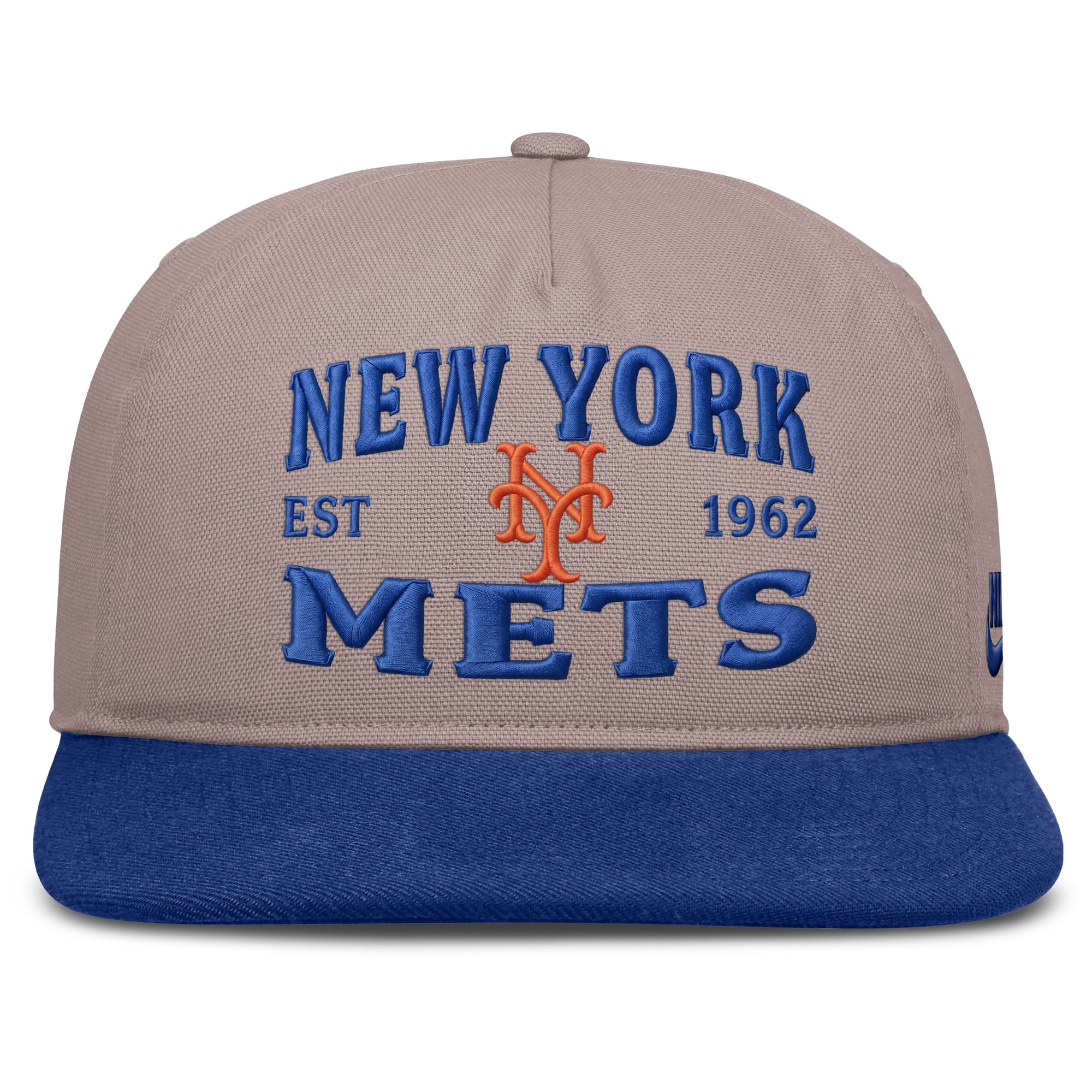 Casquette ajustable Nike pour homme, marron clair/bleu roi, New York Mets Cooperstown Pro, 5 panneaux