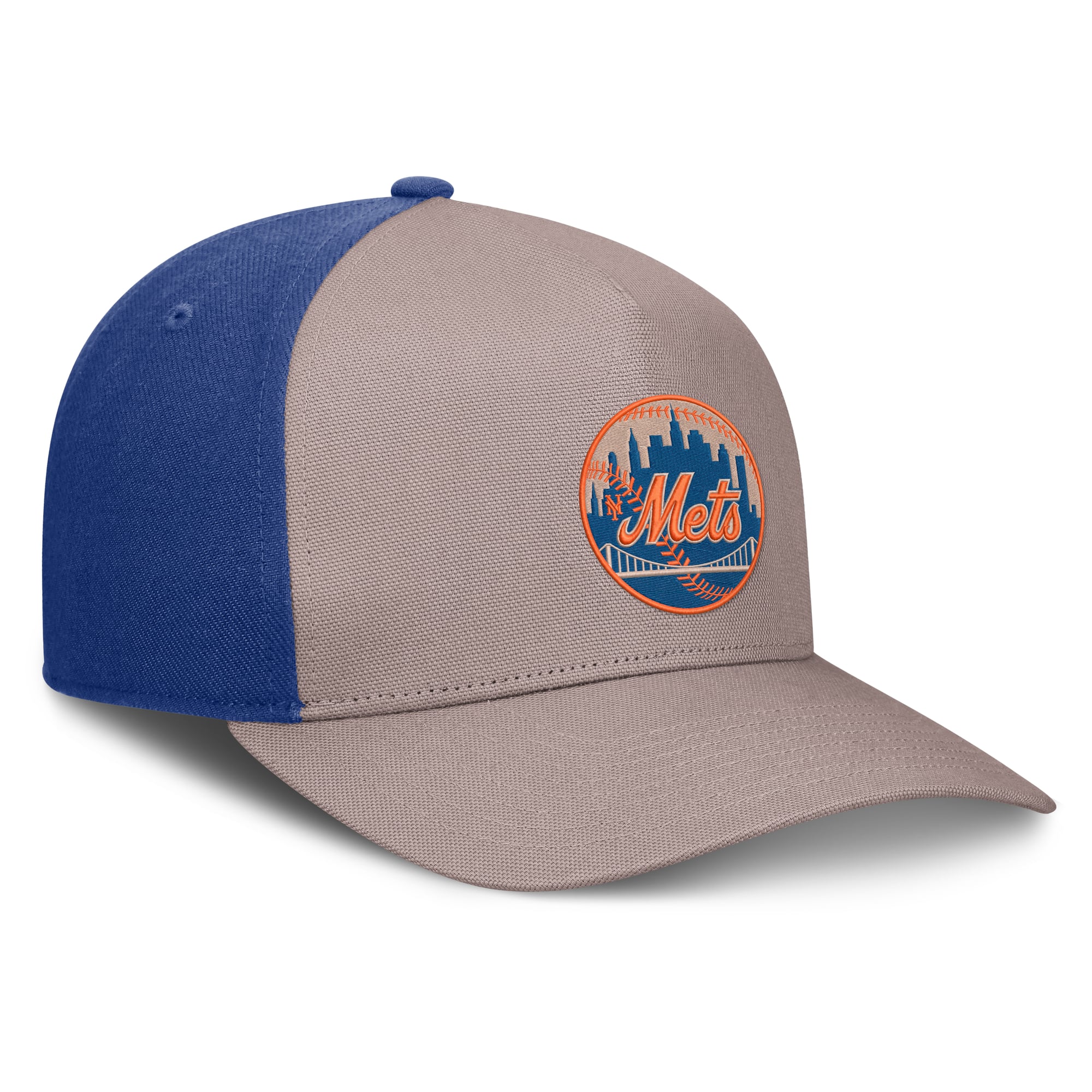 Casquette ajustable Nike pour homme, marron clair/bleu roi, New York Mets Cooperstown Rise, modèle A-Frame
