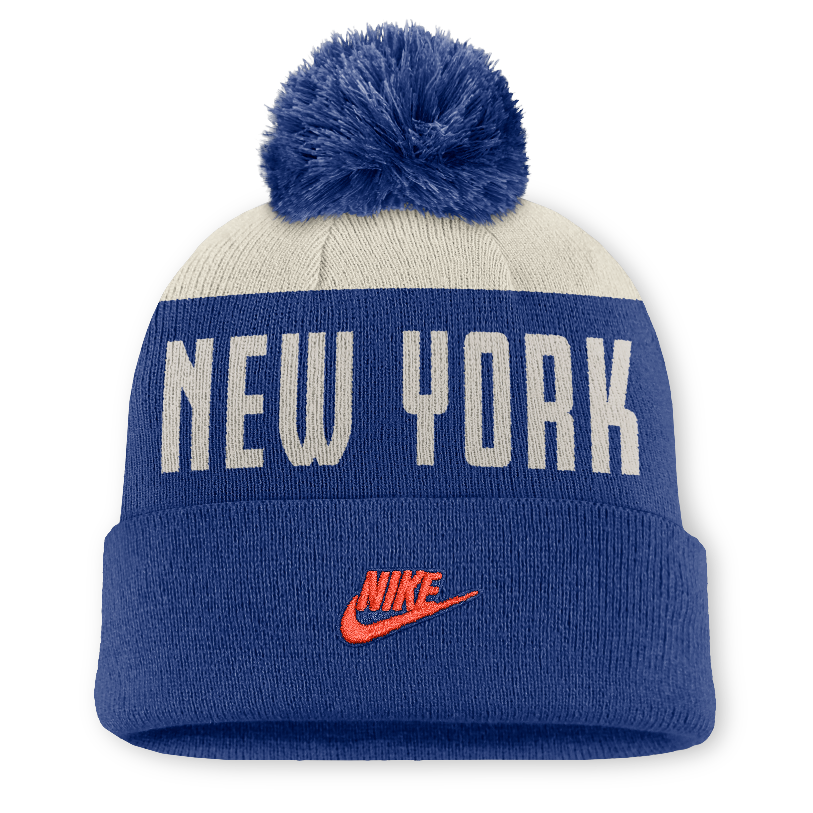 Men's Nike Natural/Royal New York Mets  Peak Standard Cuffed Knit Hat with Pom