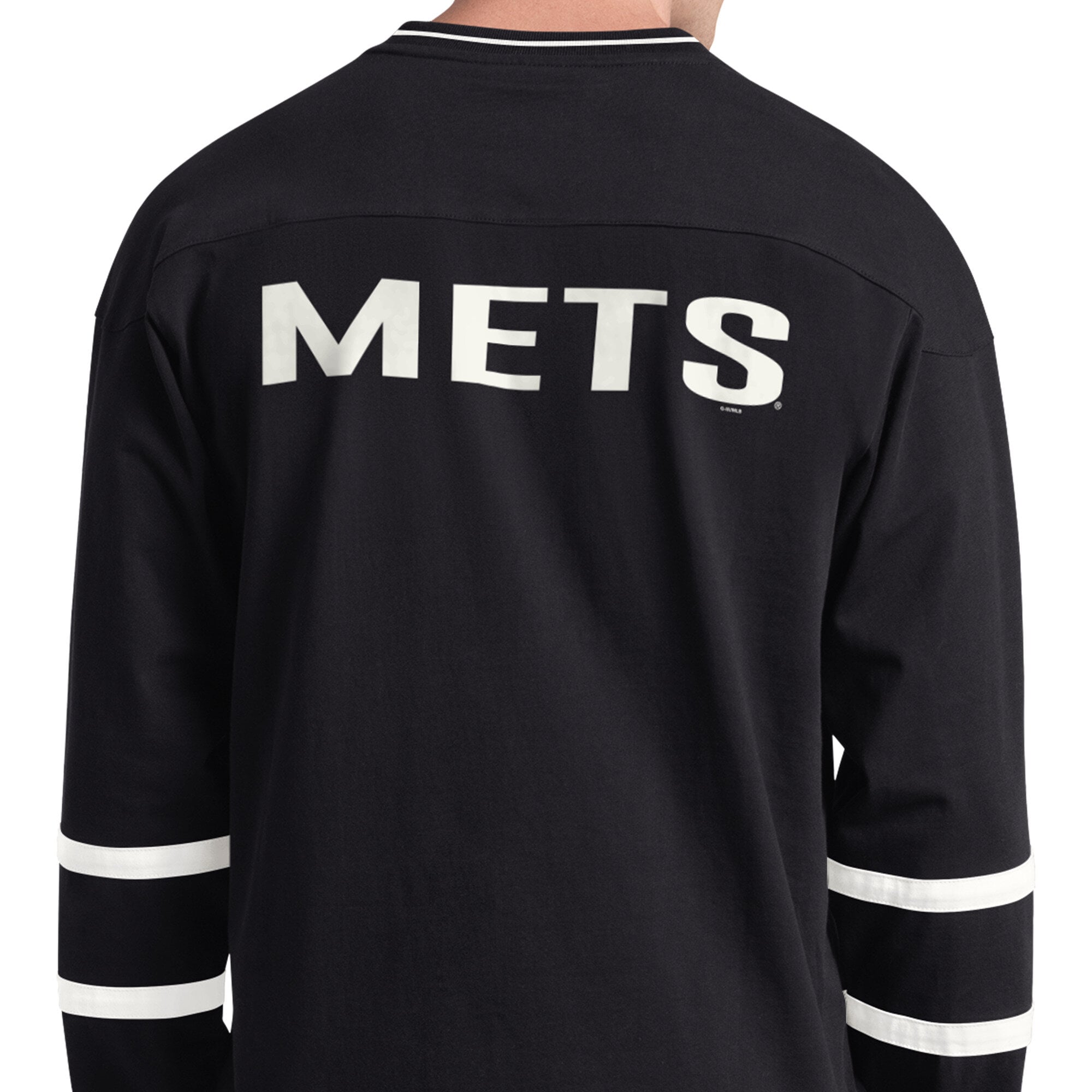 Men's Starter Black New York Mets Line Up Long Sleeve V-Neck T-Shirt