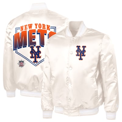  New York Mets Starter Home Plate Printed Graphic Satin Full-Snap Varsity Jacket - Cream