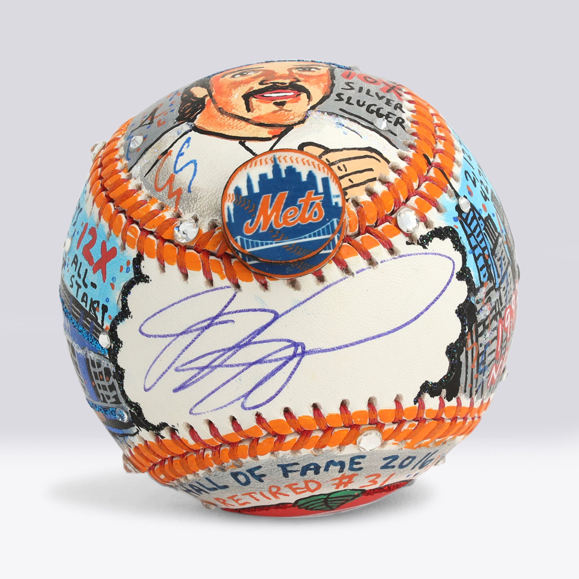 Balle de baseball autographiée par Mike Piazza (New York Mets) - Illustration de Charles Fazzino - NF70446043
