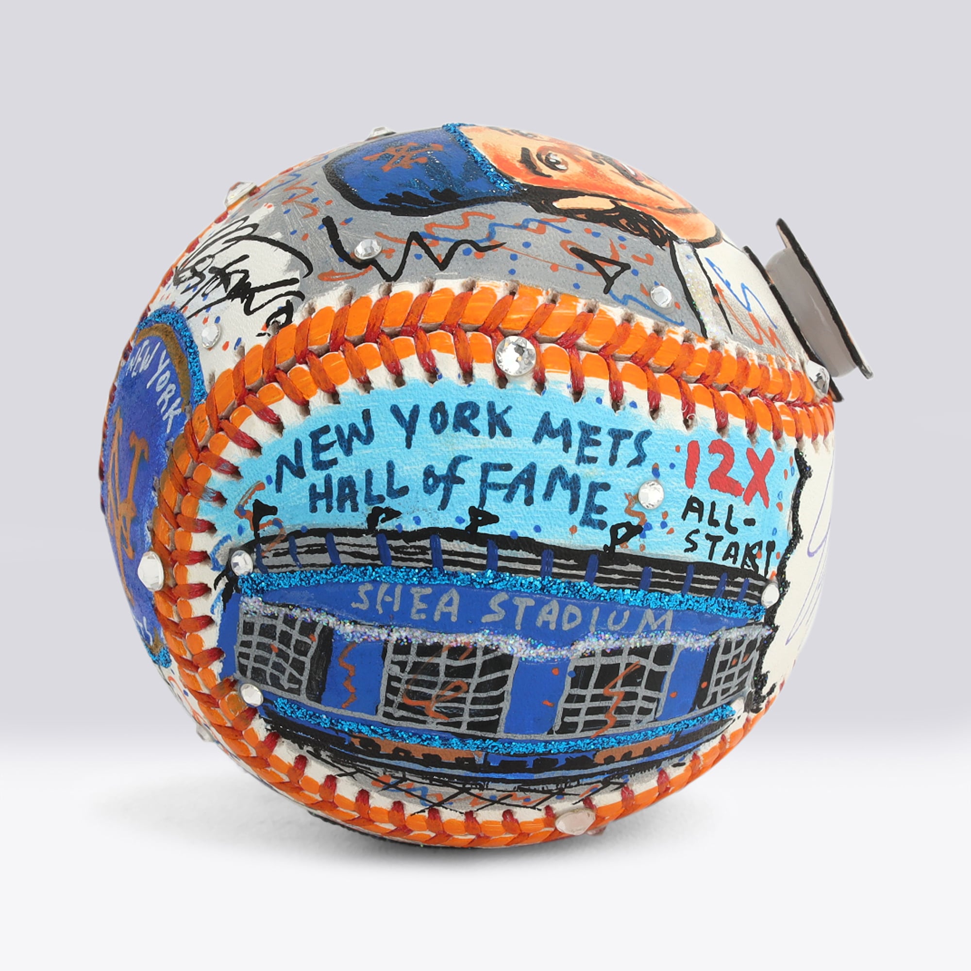 Balle de baseball autographiée par Mike Piazza (New York Mets) - Illustration de Charles Fazzino - NF70446043