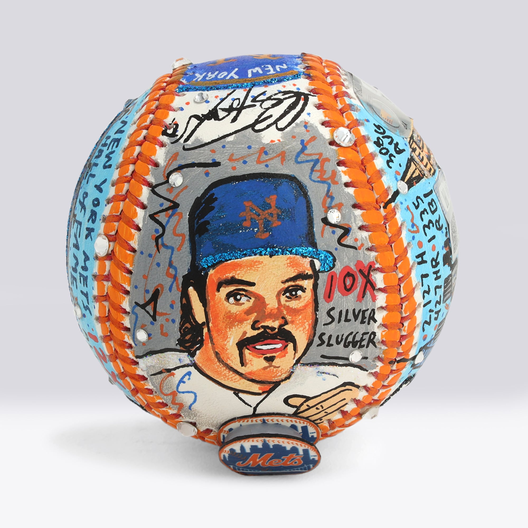 Balle de baseball autographiée par Mike Piazza (New York Mets) - Illustration de Charles Fazzino - NF70446043