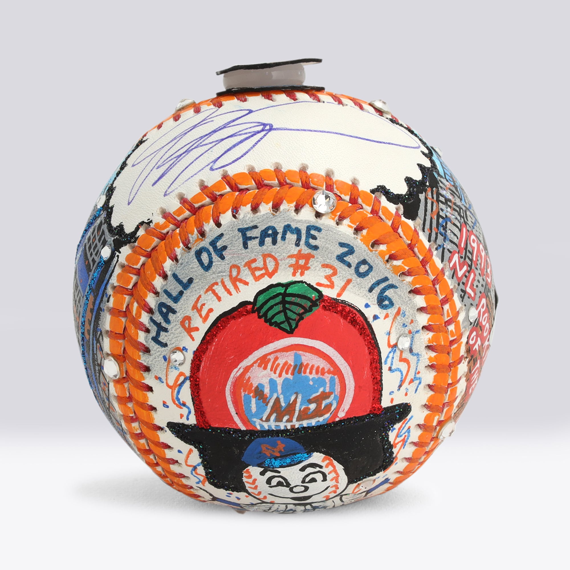 Balle de baseball autographiée par Mike Piazza (New York Mets) - Illustration de Charles Fazzino - NF70446043
