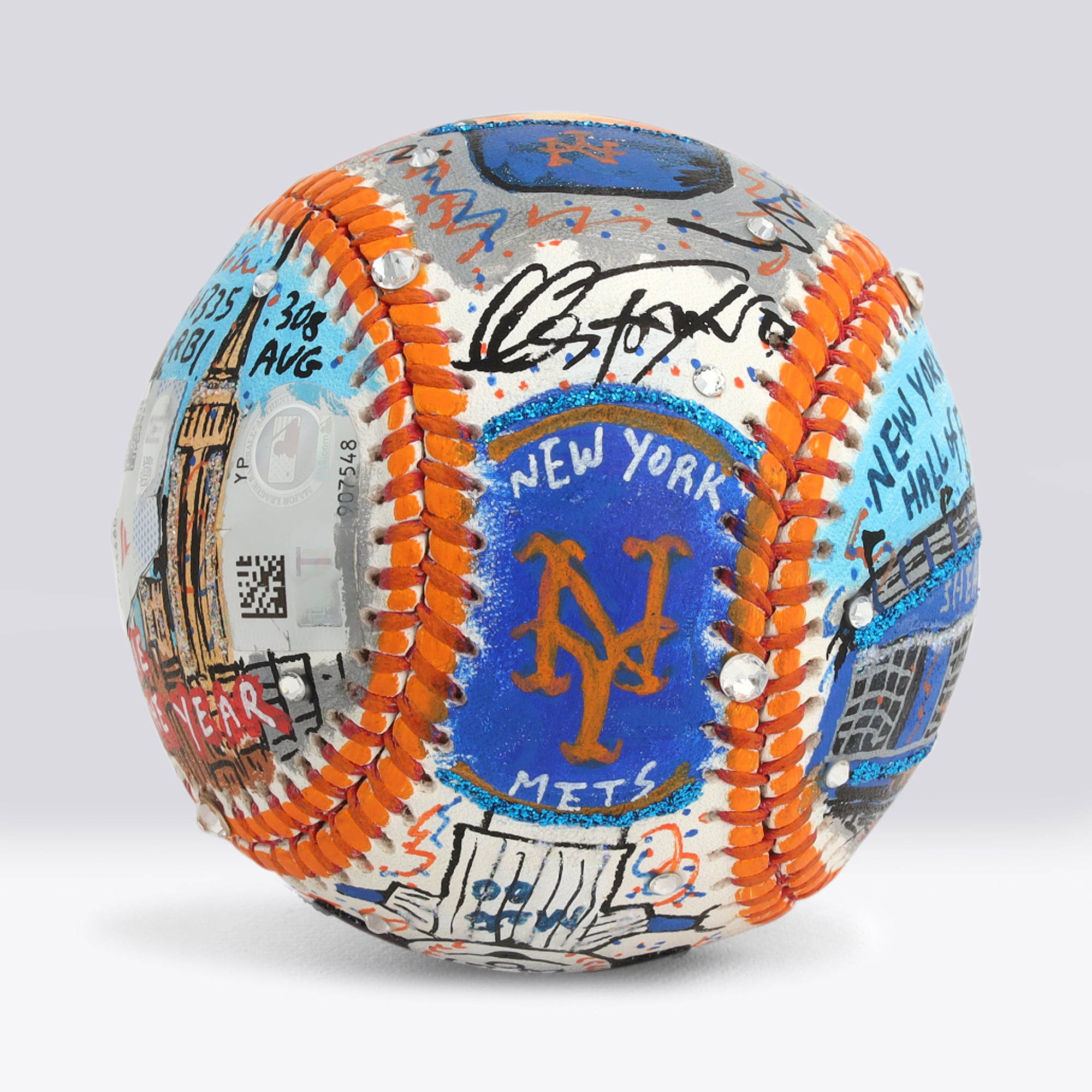 Balle de baseball autographiée par Mike Piazza (New York Mets) - Illustration de Charles Fazzino - NF70446043