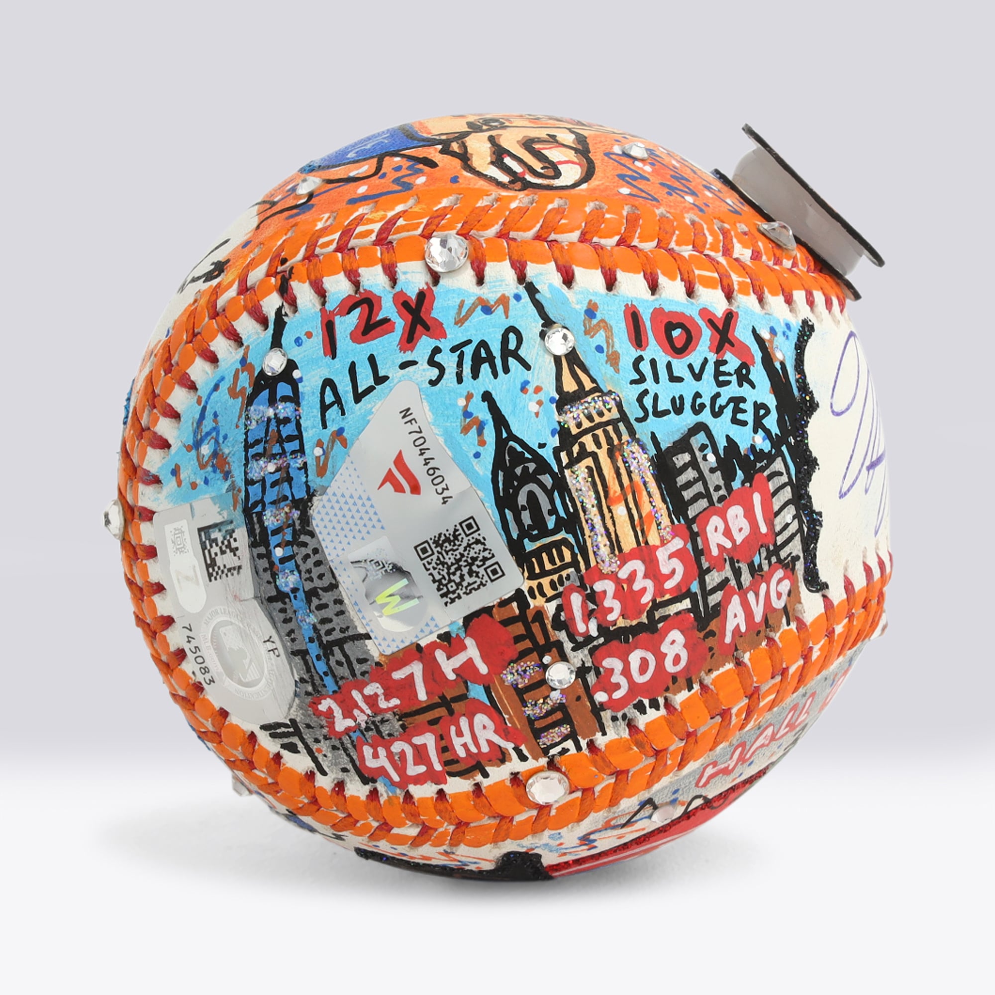 Balle de baseball autographiée par Mike Piazza (New York Mets) avec inscription « HOF 2016 » - Illustration de Charles Fazzino - NF70446034