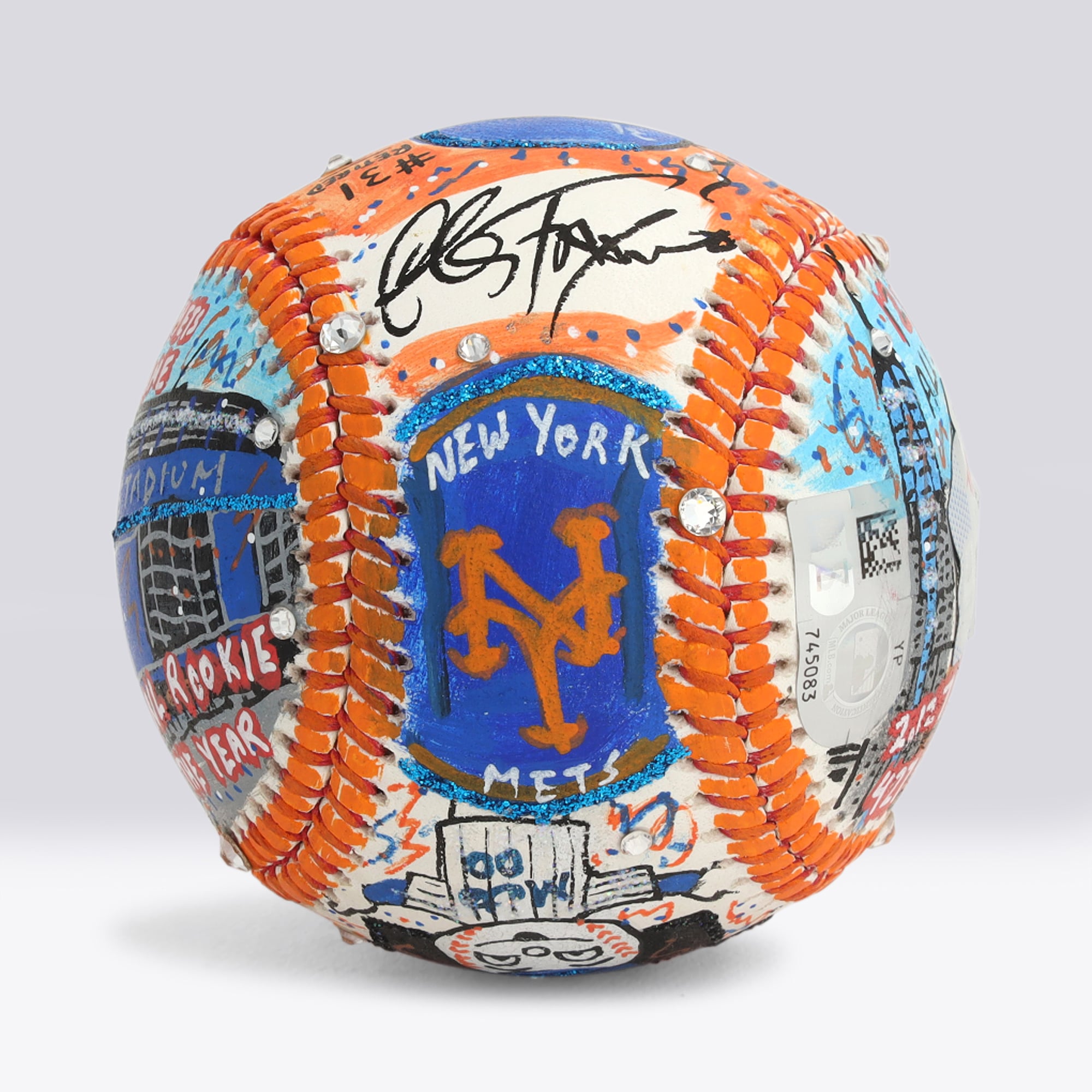 Balle de baseball autographiée par Mike Piazza (New York Mets) avec inscription « HOF 2016 » - Illustration de Charles Fazzino - NF70446034