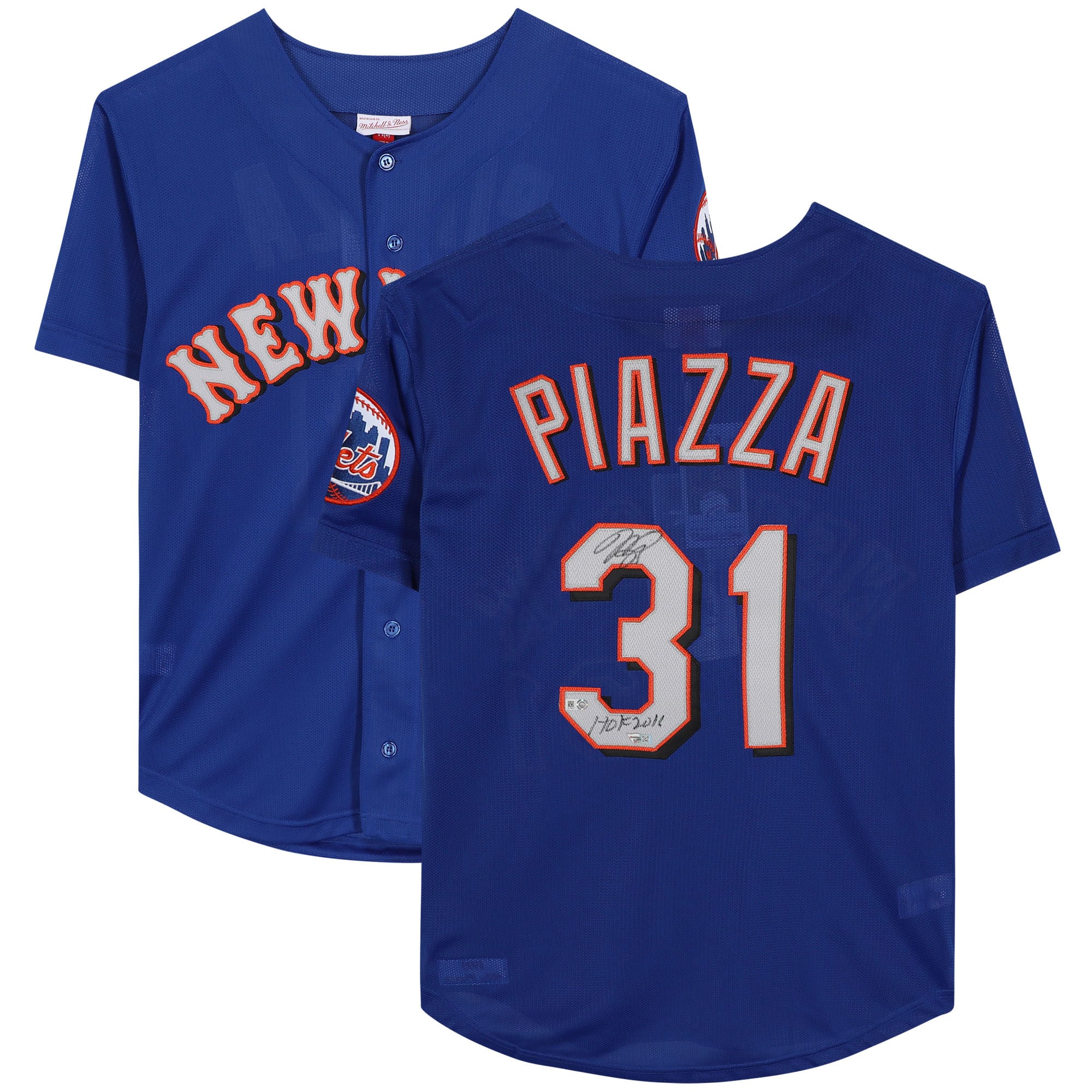 Mike Piazza New York Mets Autographed Mitchell and Ness Blue Batting Practice Replica Jersey with "HOF 2016" Inscription