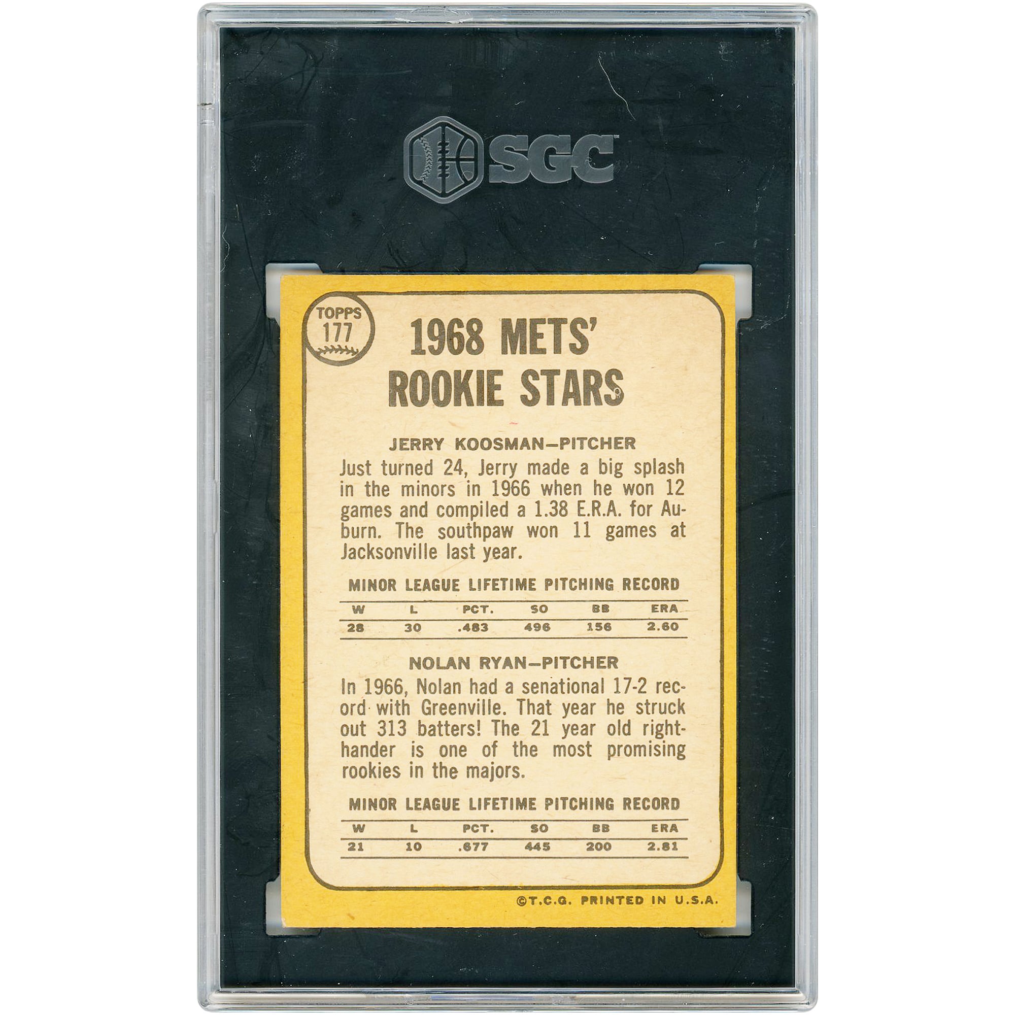 Carte de recrue Nolan Ryan, New York Mets, 1968 Topps n° 177, authentifiée SGC, note 4,5