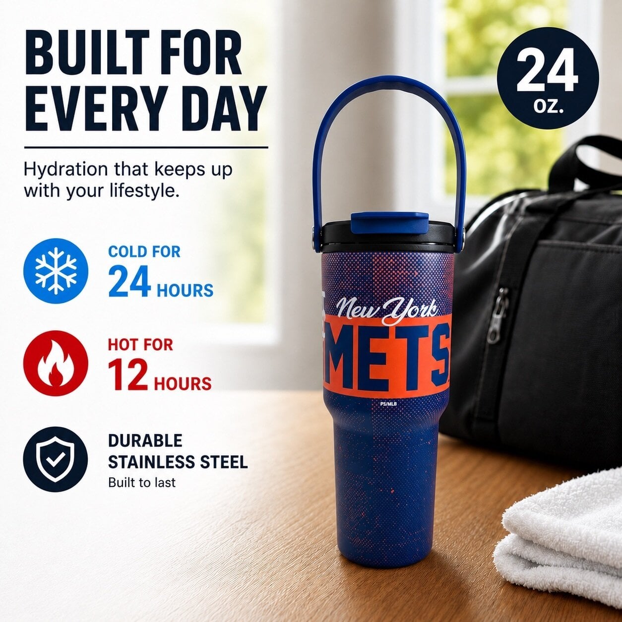 Pegasus New York Mets 24oz. Speckled Gradient Stainless Steel Dual Top Water Bottle