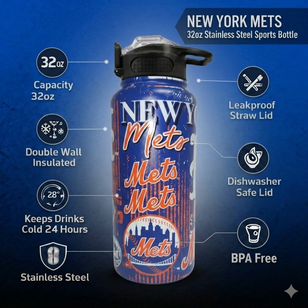Pegasus New York Mets 32oz. Home Field Mashup Stainless Steel ProPress Water Bottle