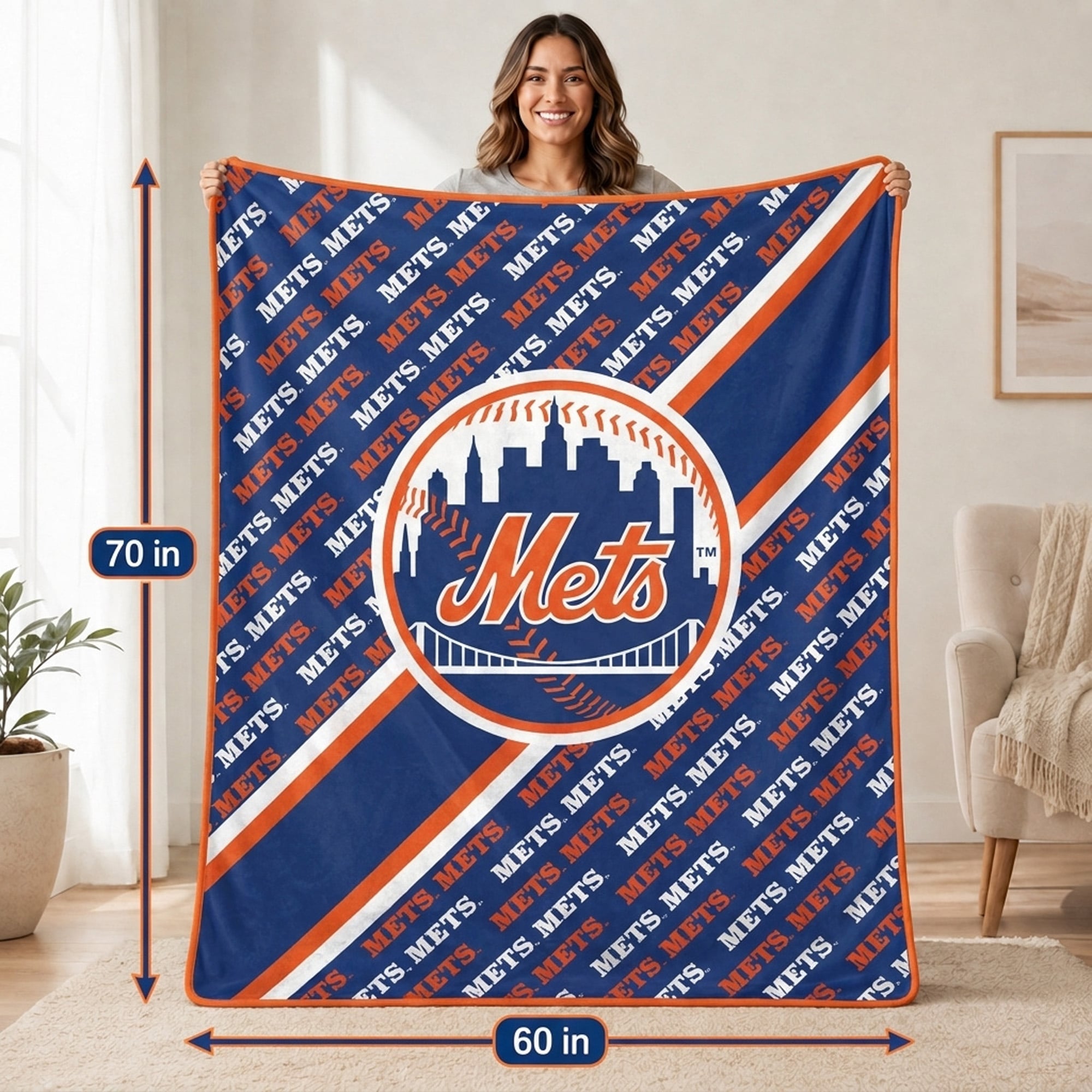 Pegasus New York Mets 60" x 70" Diagonal Lined Wordmark Ultra Soft Blanket