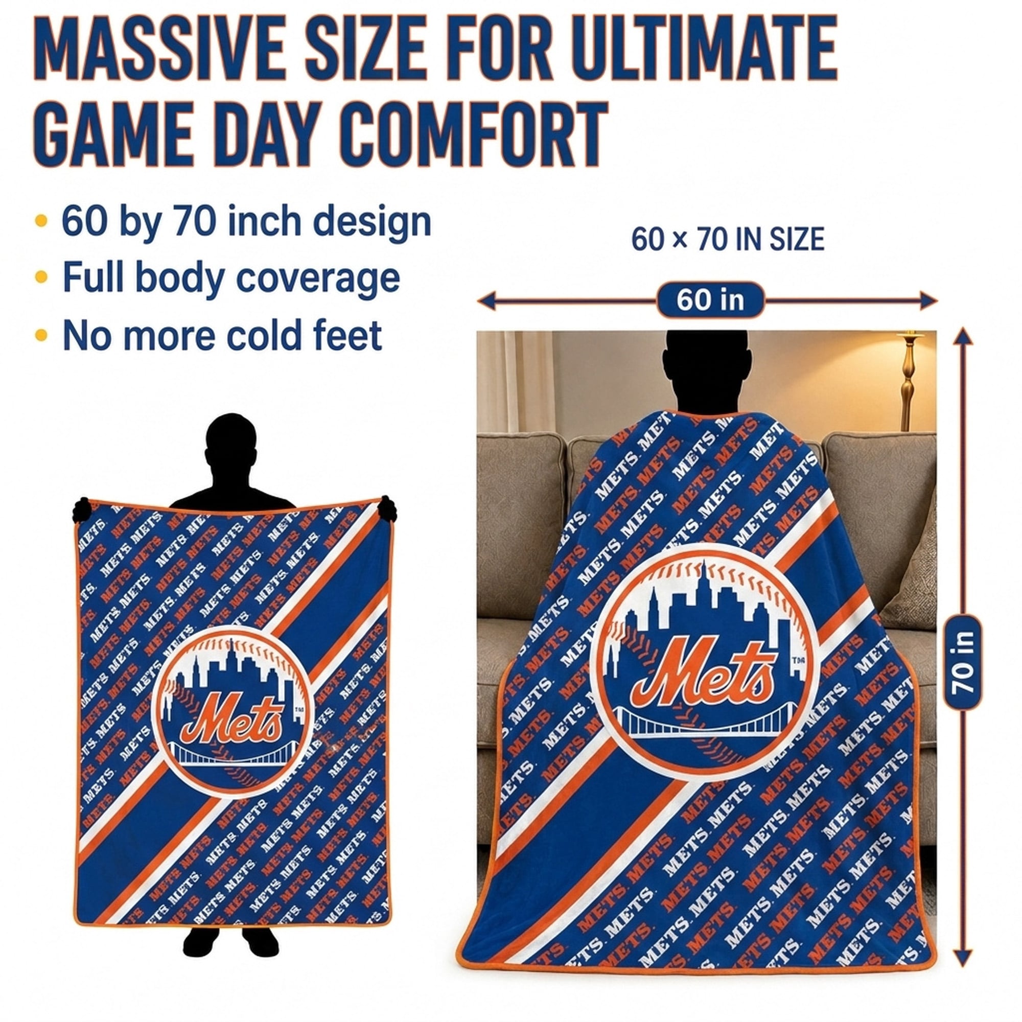 Pegasus New York Mets 60" x 70" Diagonal Lined Wordmark Ultra Soft Blanket