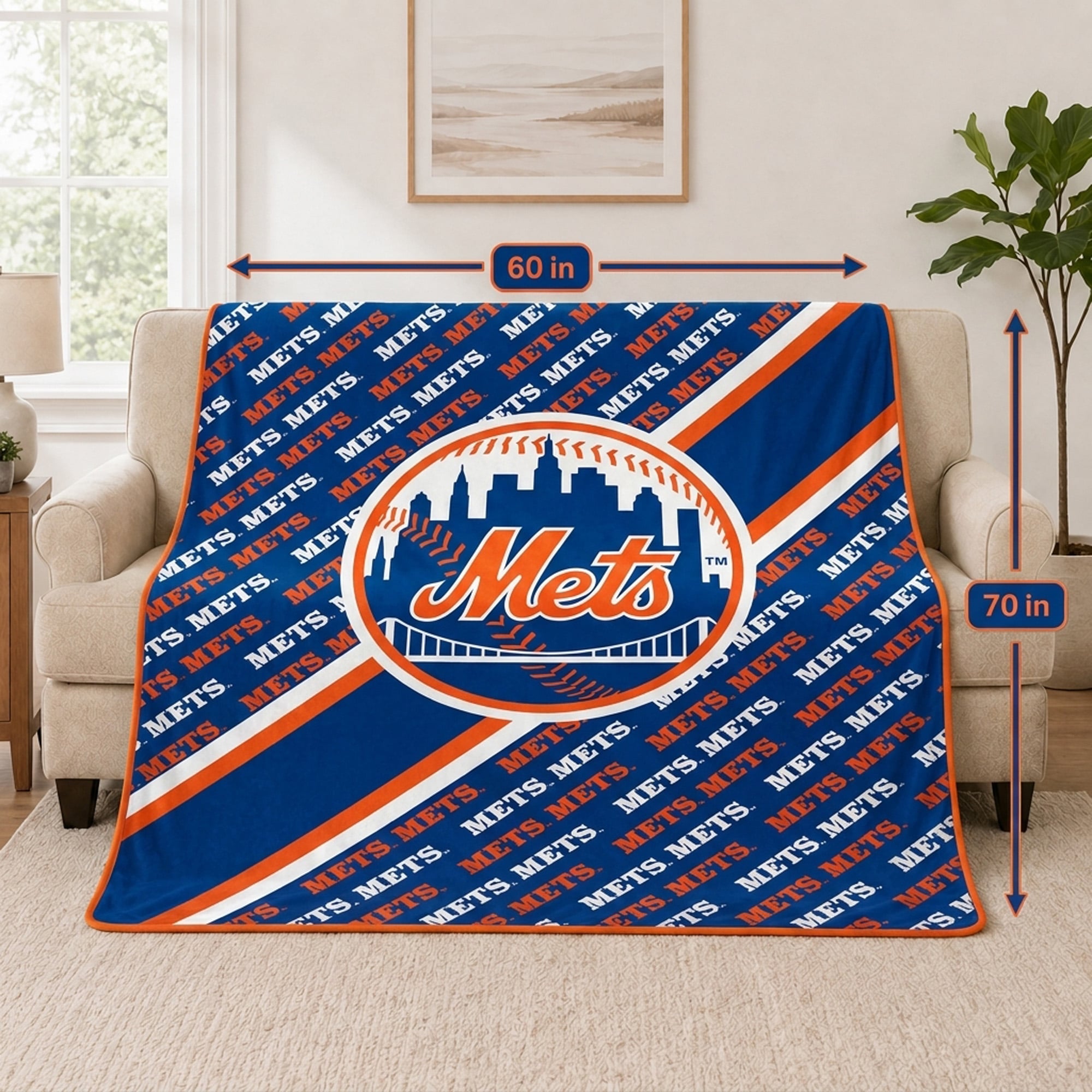 Pegasus New York Mets 60" x 70" Diagonal Lined Wordmark Ultra Soft Blanket