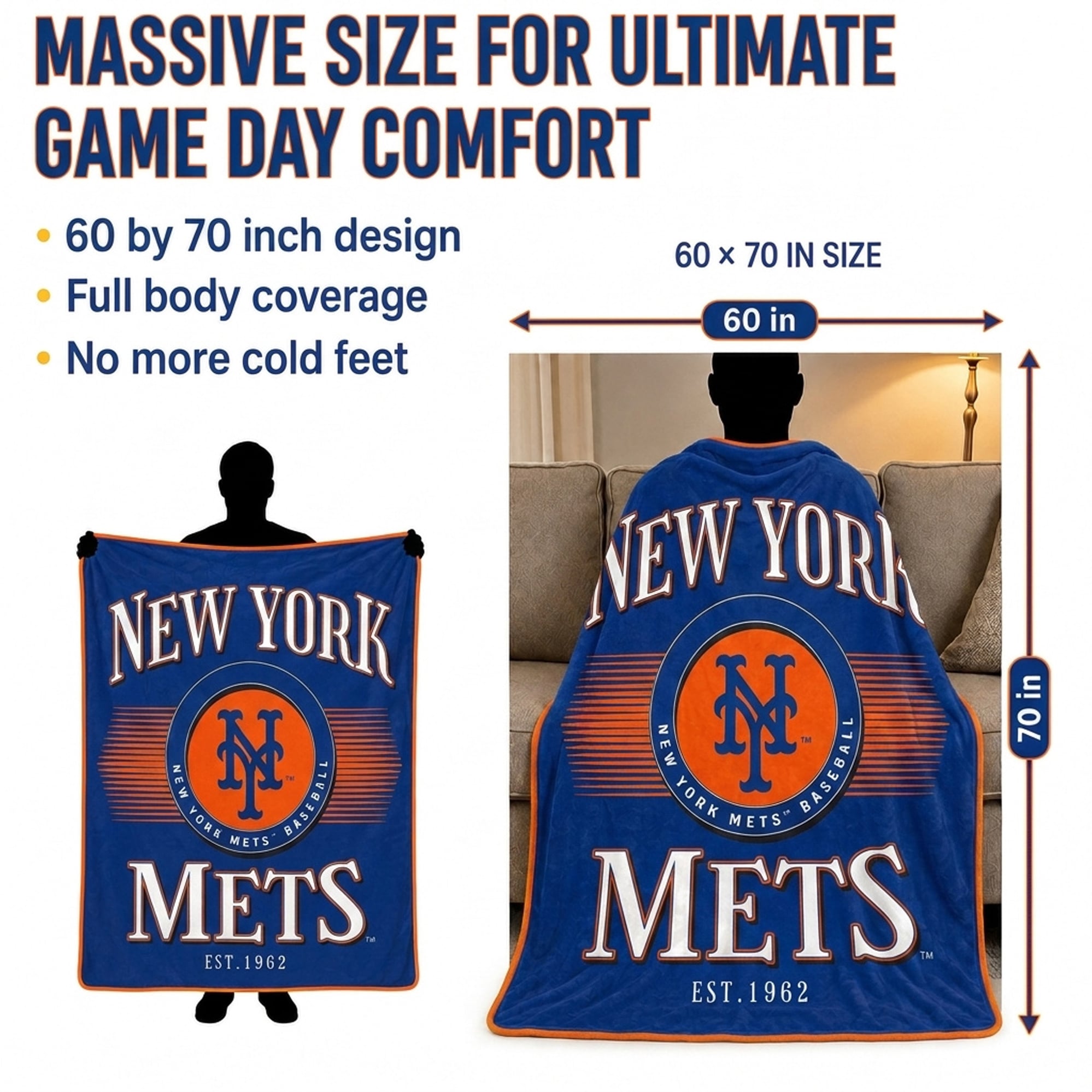 Couverture ultra douce Pegasus New York Mets Spotlight Arch 60" x 70"