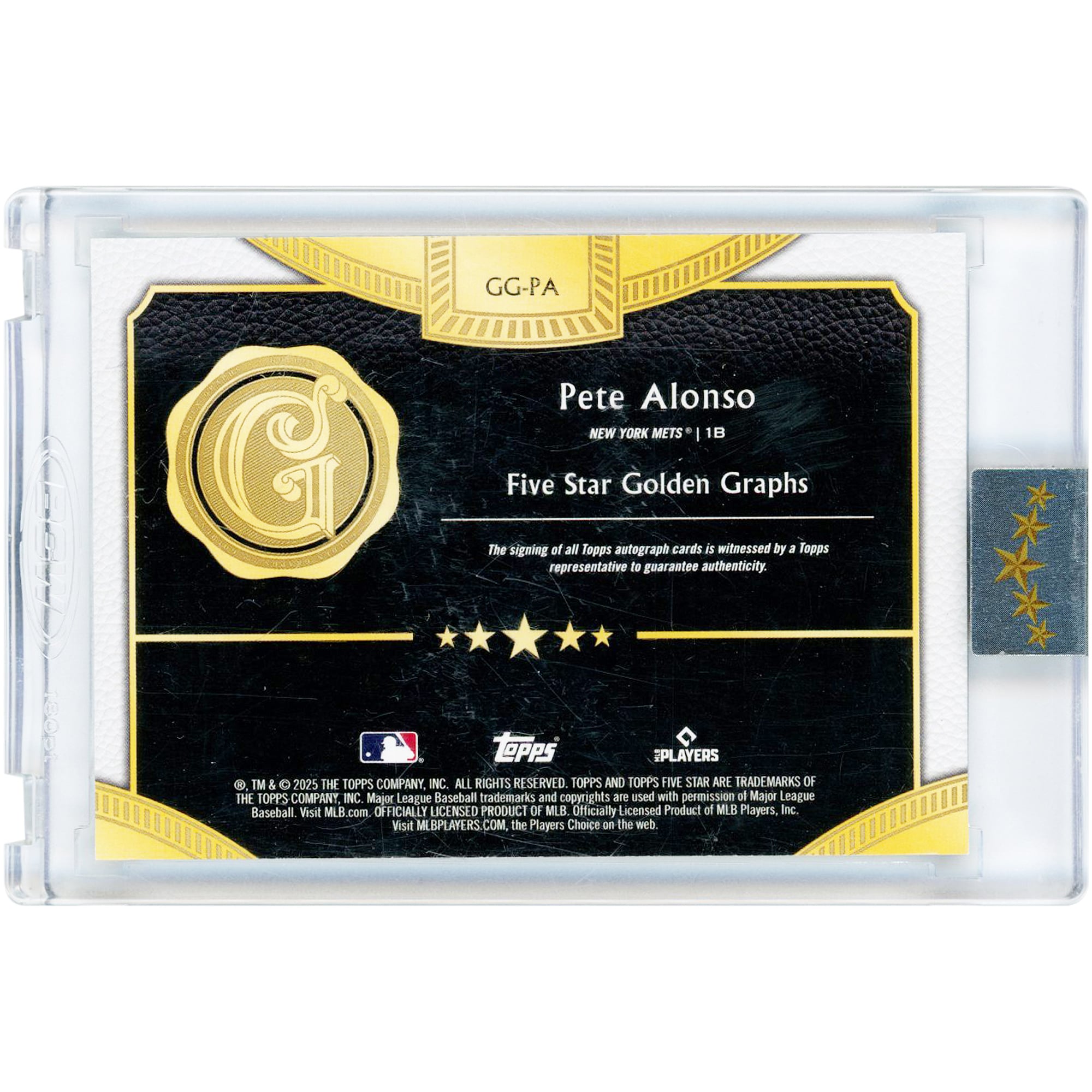 Carte autographiée Pete Alonso (New York Mets) 2025 Topps Five Star Golden Graphs #GG-PA #3/10