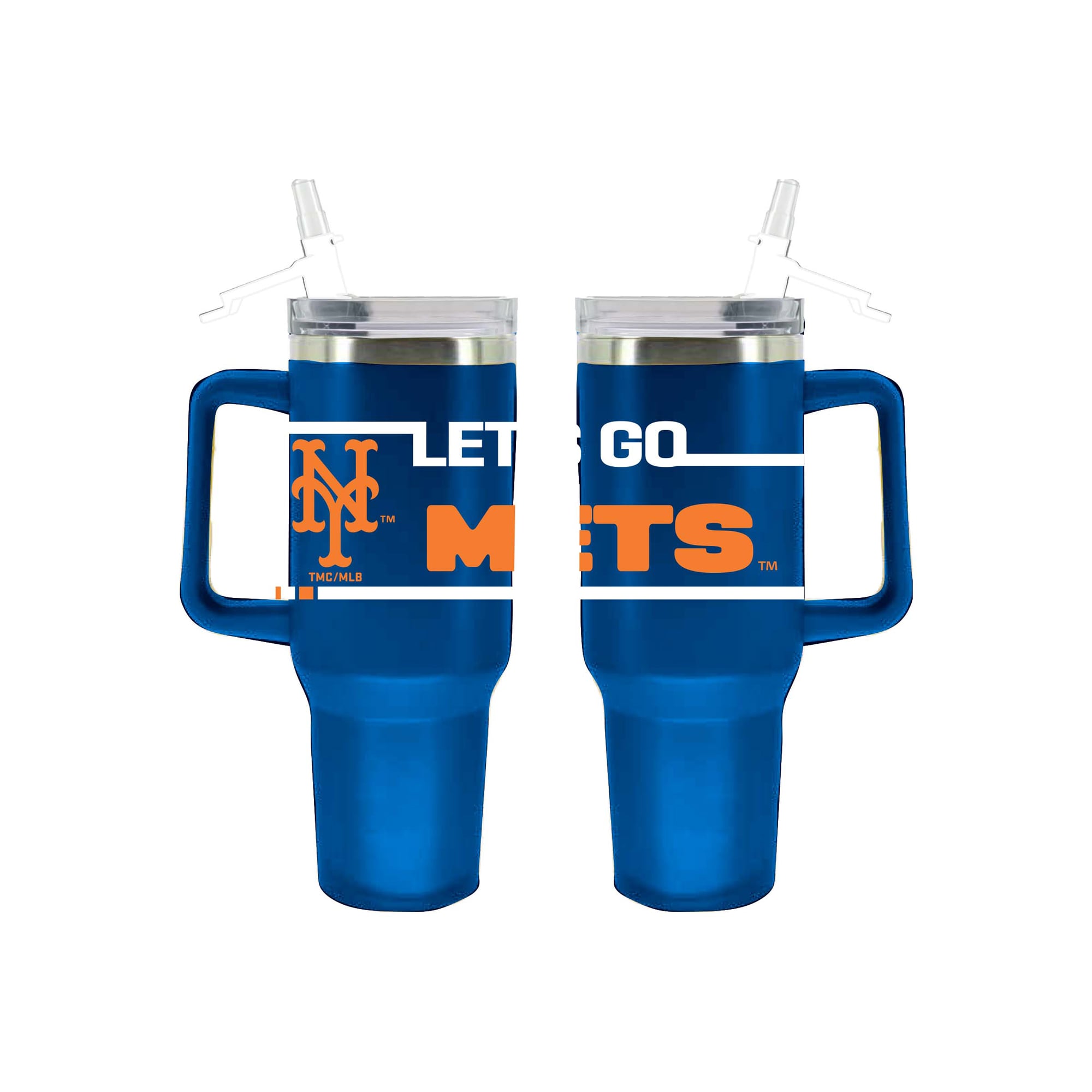 Gobelet isotherme The Memory Company New York Mets de 1,2 L (40 oz) en acier inoxydable aux couleurs de l'équipe, avec paille rabattable.