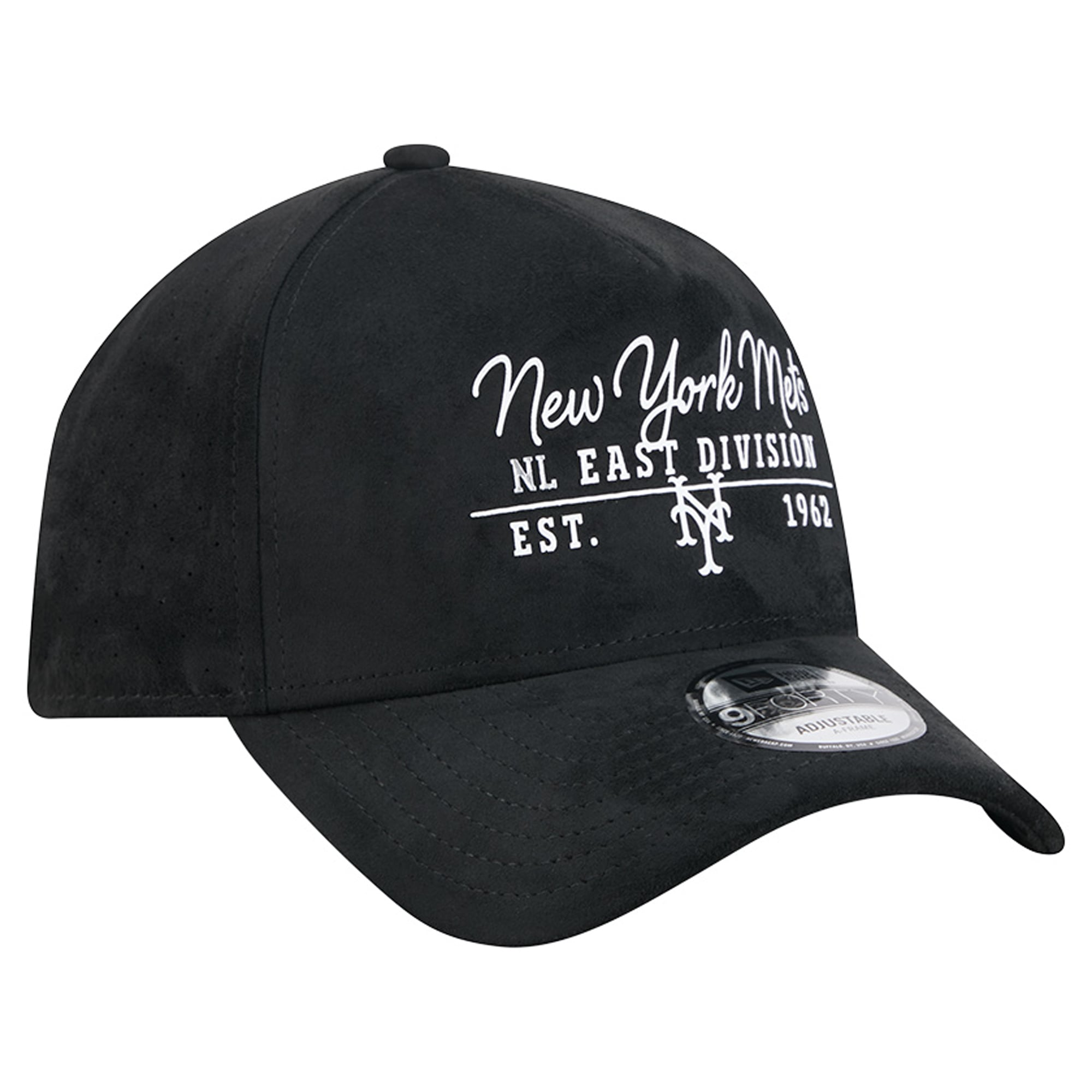 Unisex New Era Black New York Mets Script Text 9FORTY A-Frame Adjustable Hat