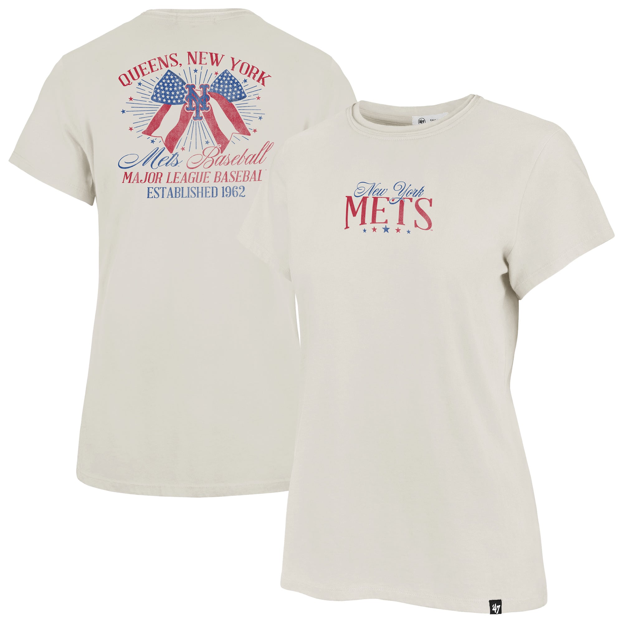 Women's '47 Cream New York Mets Bow Burst Frankie T-Shirt
