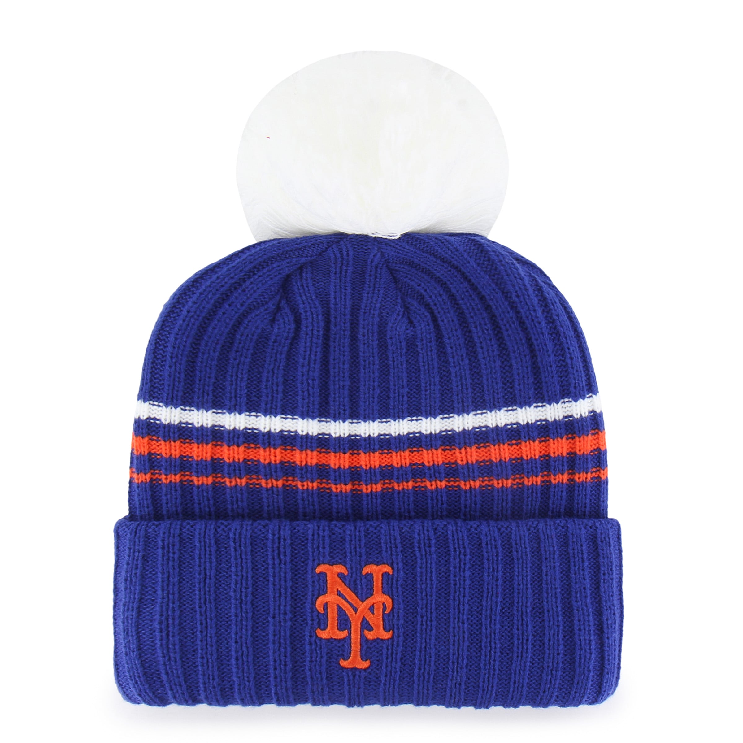 Bonnet à revers en maille duveteuse avec pompon, modèle « 47 Royal New York Mets » pour femme