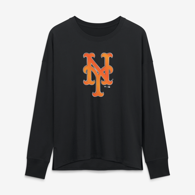 New York Mets Women's Metallic Mascot Long Sleeve T-Shirt - Black
