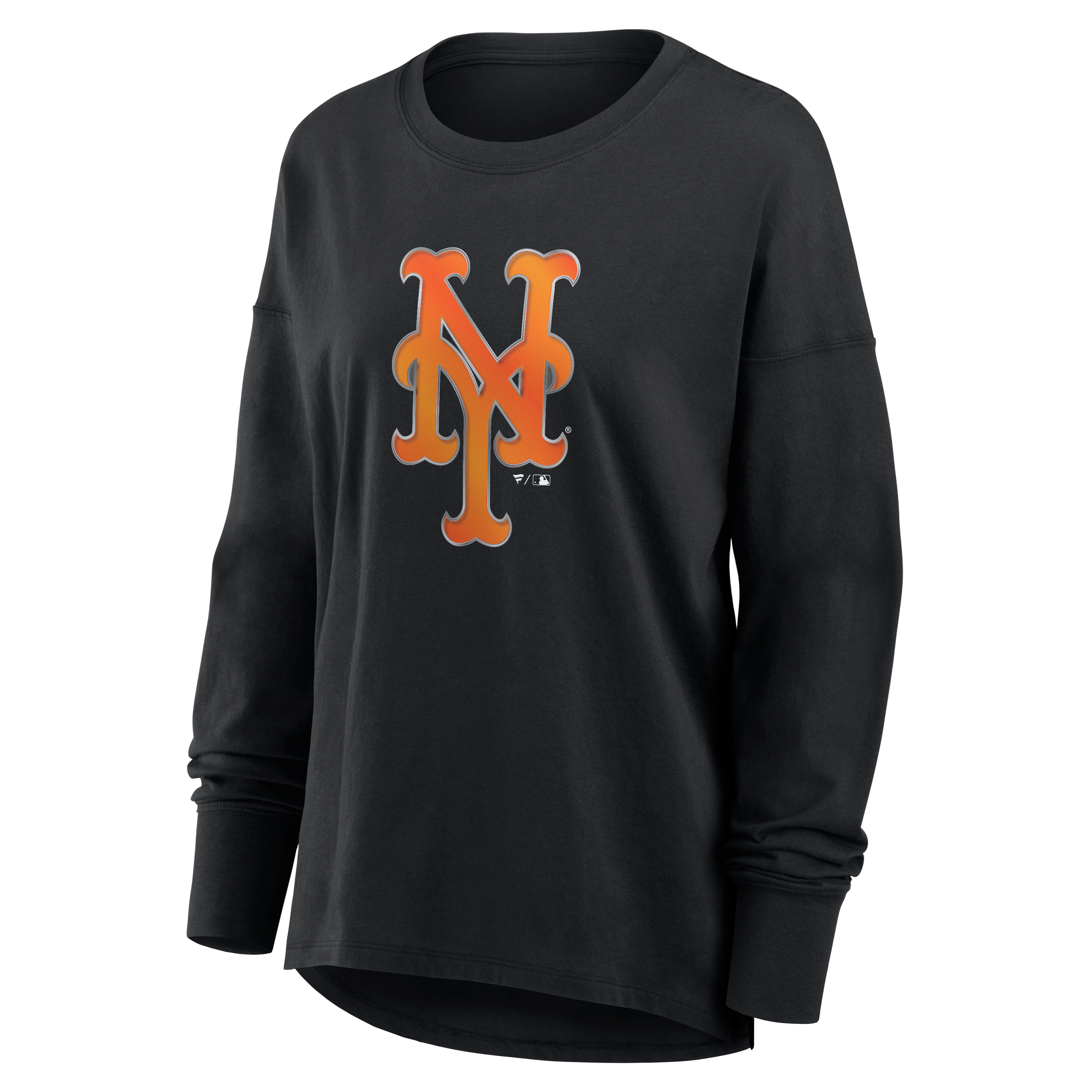 T-shirt à manches longues noir pour femme avec mascotte métallique des Mets de New York