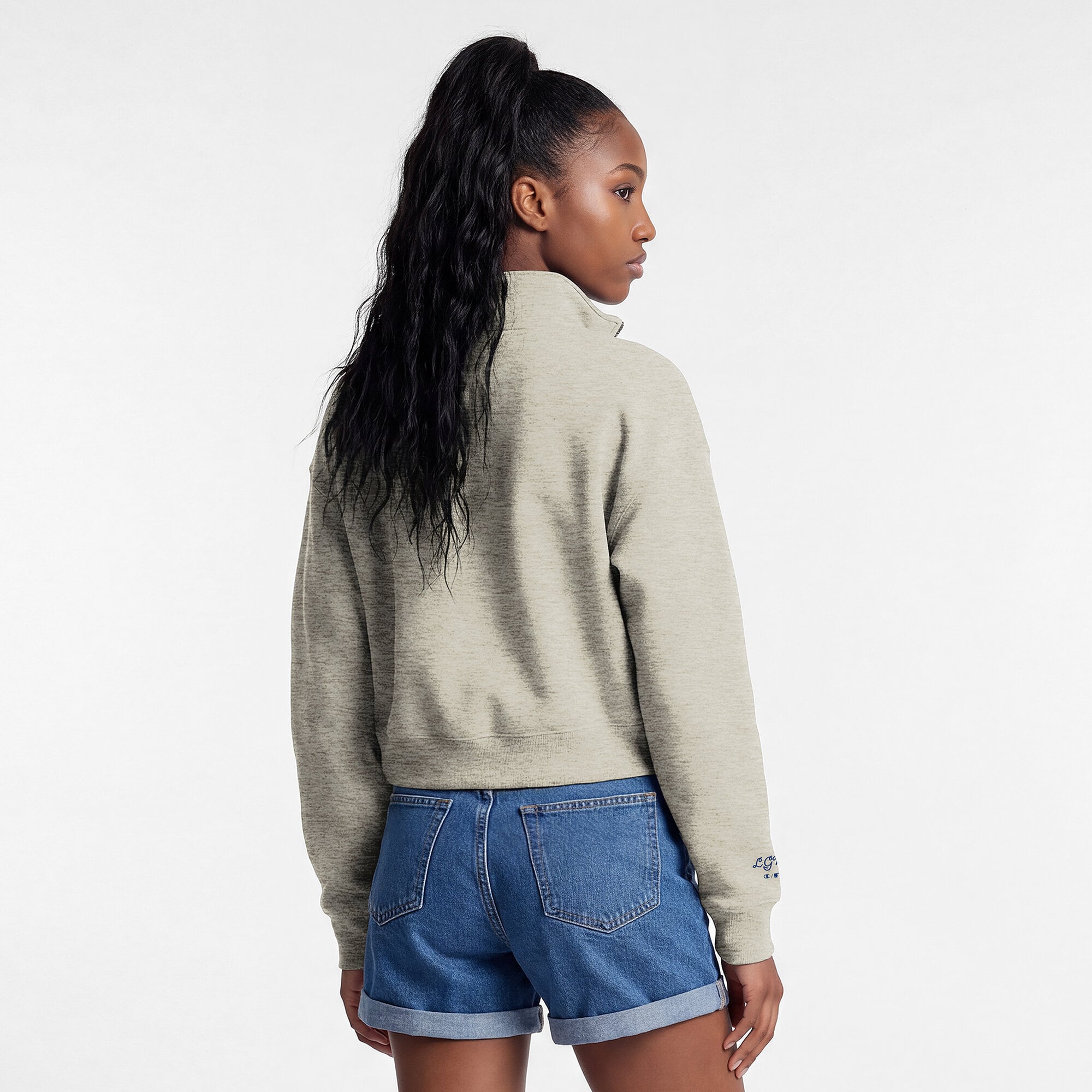 Pull court à col zippé Champion crème New York Mets Triumph en polaire tri-blend pour femme