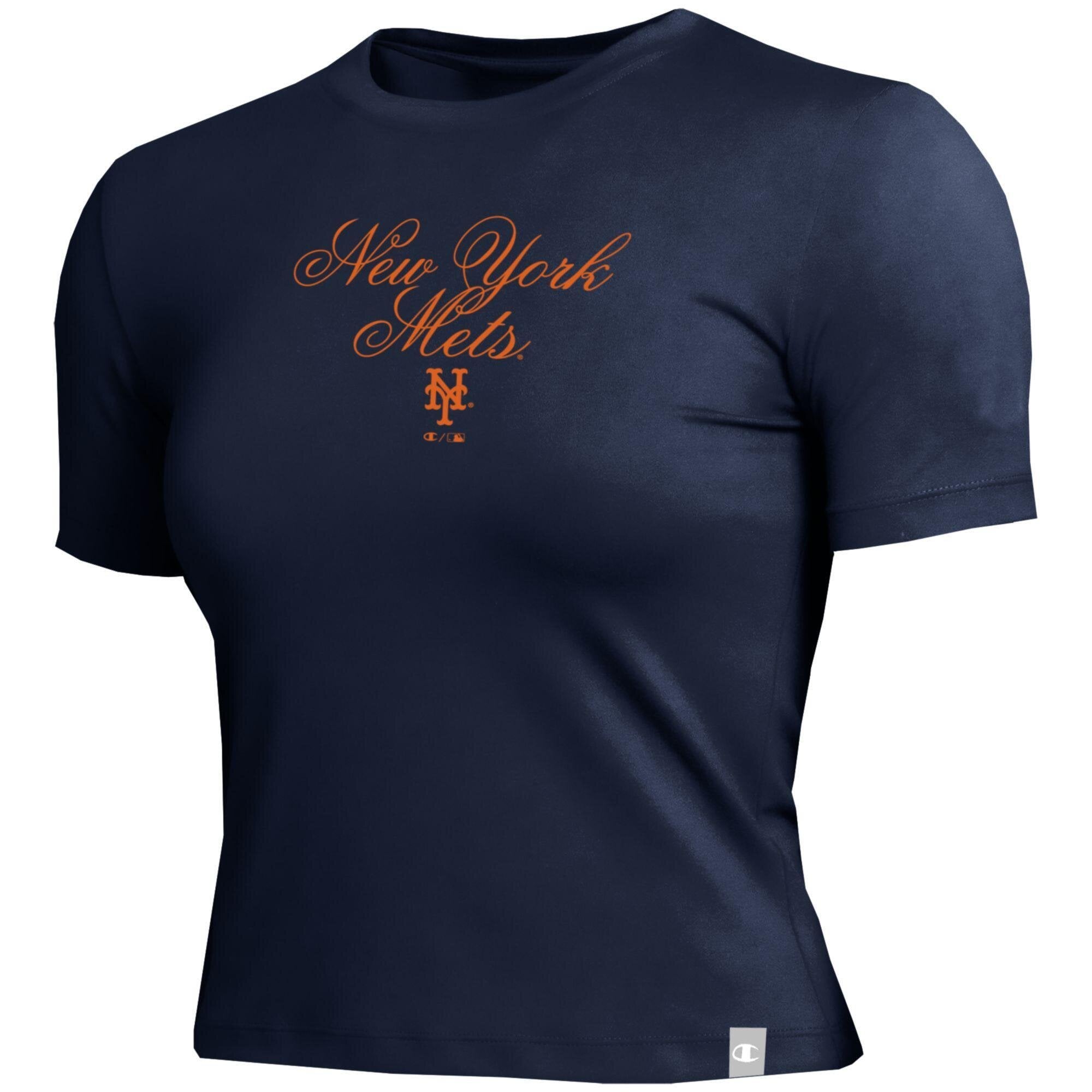 T-shirt court ajusté doux au toucher Champion pour femme, bleu marine, New York Mets