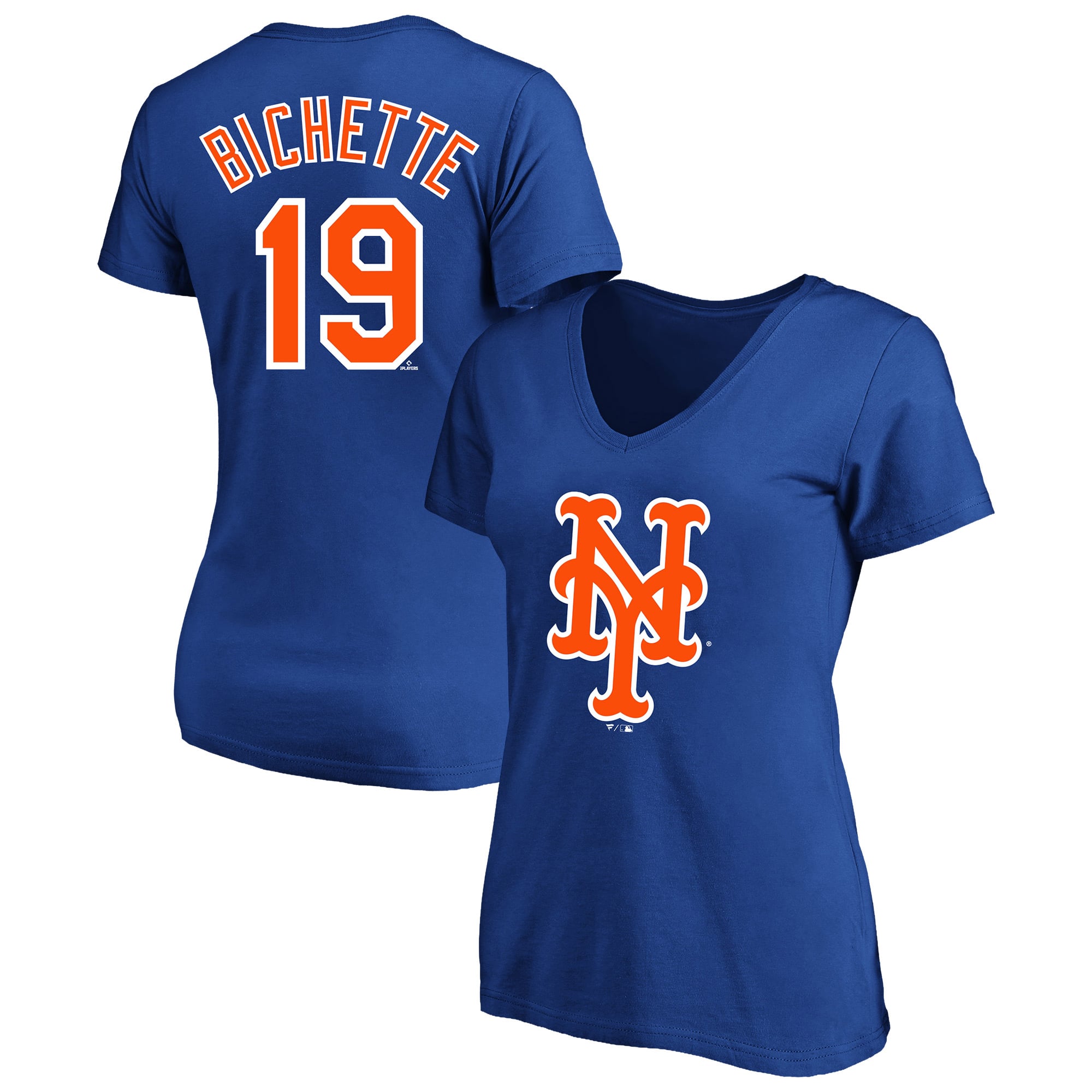 T-shirt à col en V pour femme Fanatics Bo Bichette Royal New York Mets, grande taille, nom et numéro