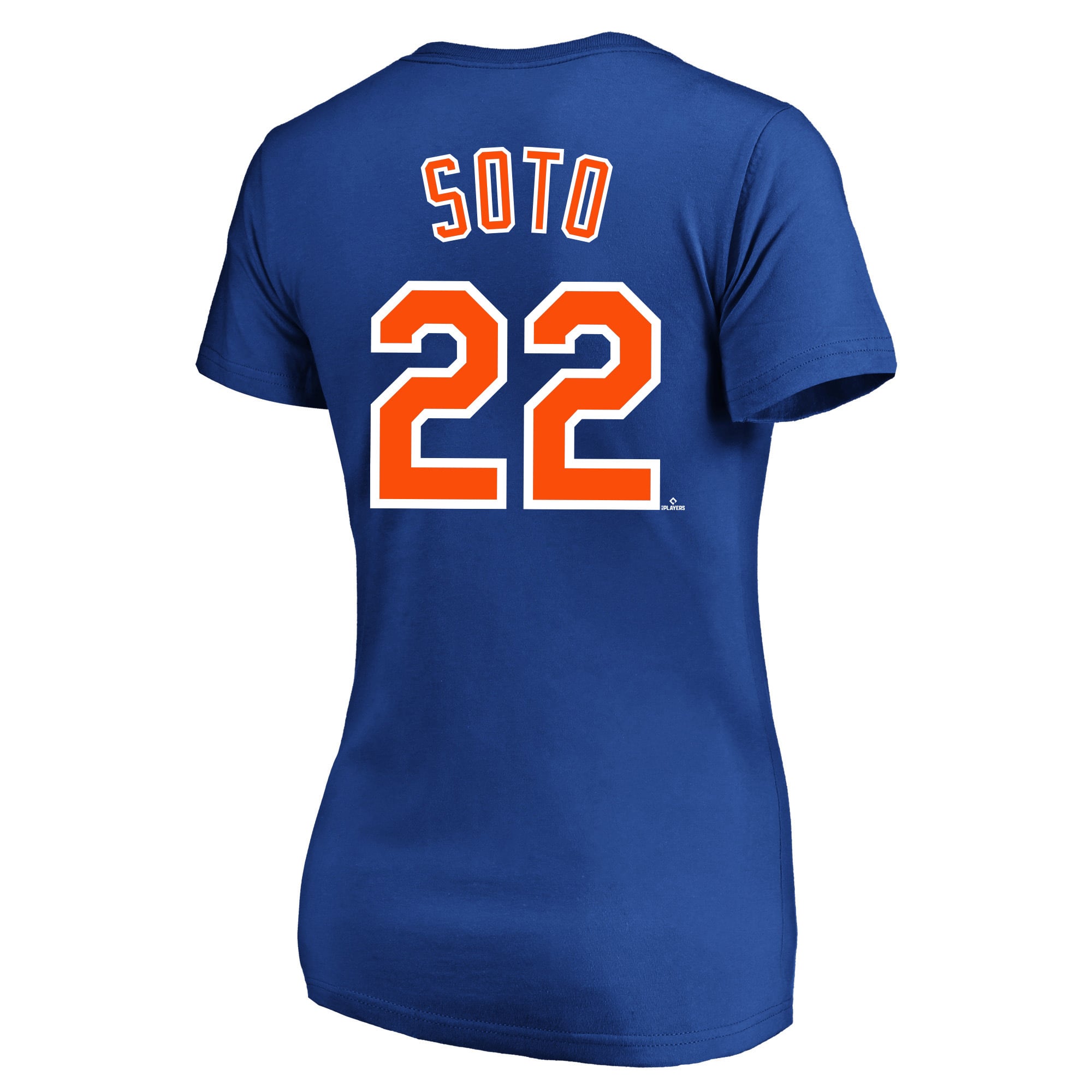 T-shirt à col en V pour femme Fanatics Juan Soto Royal New York Mets, grande taille, nom et numéro