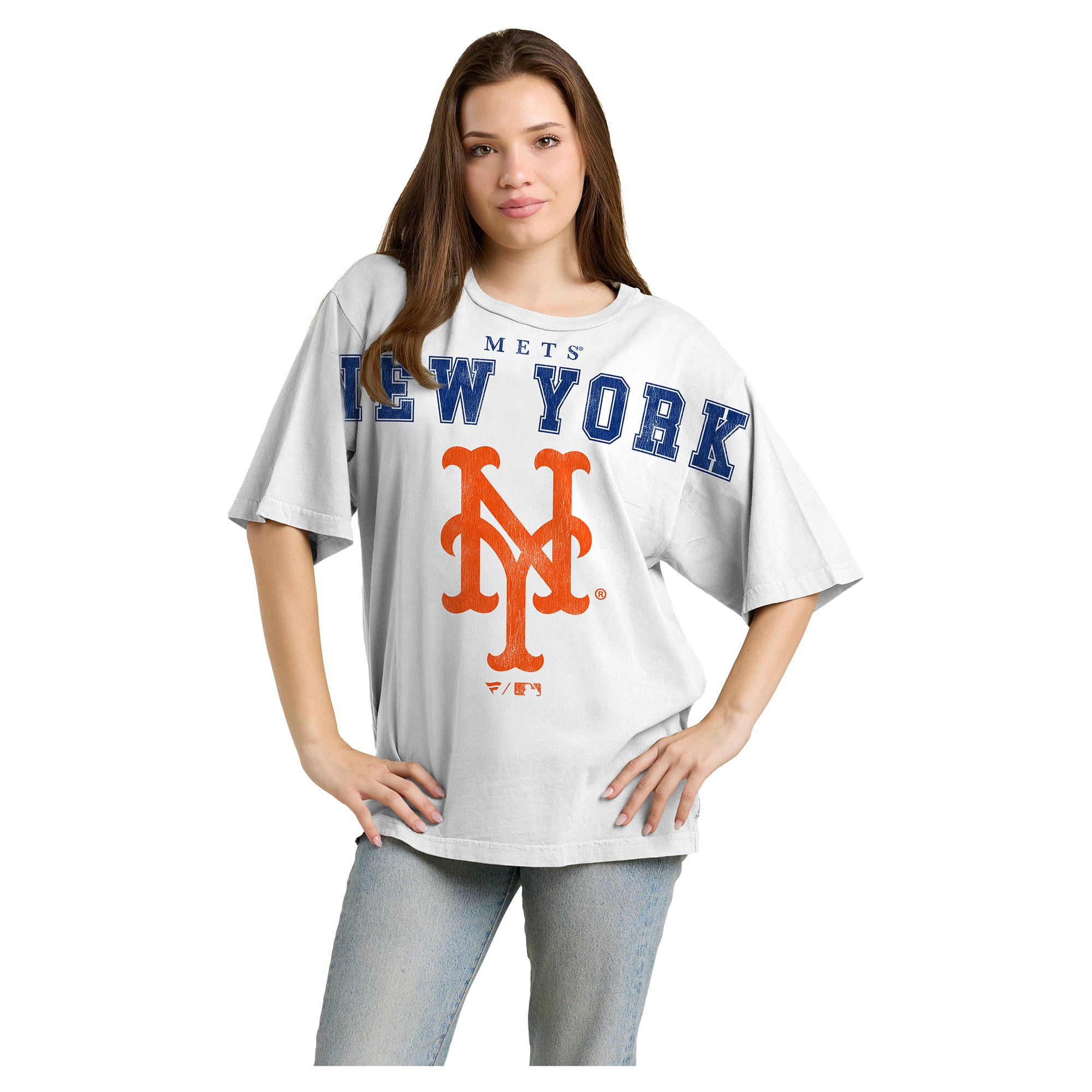 Women's Fanatics White New York Mets Relaxed Big Text T-Shirt
