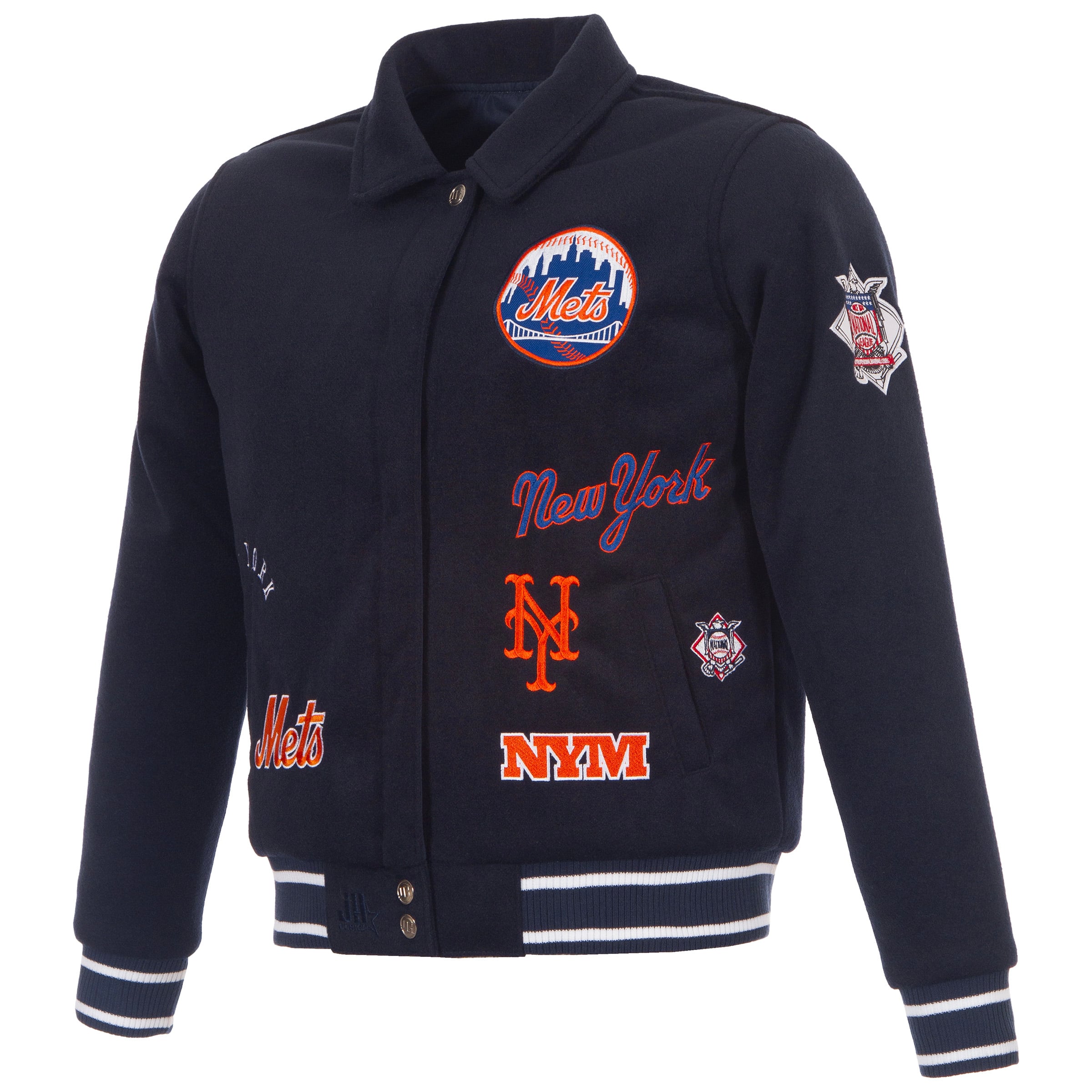 Veste réversible en laine à boutons-pression pour femme JH Design New York Mets bleu marine