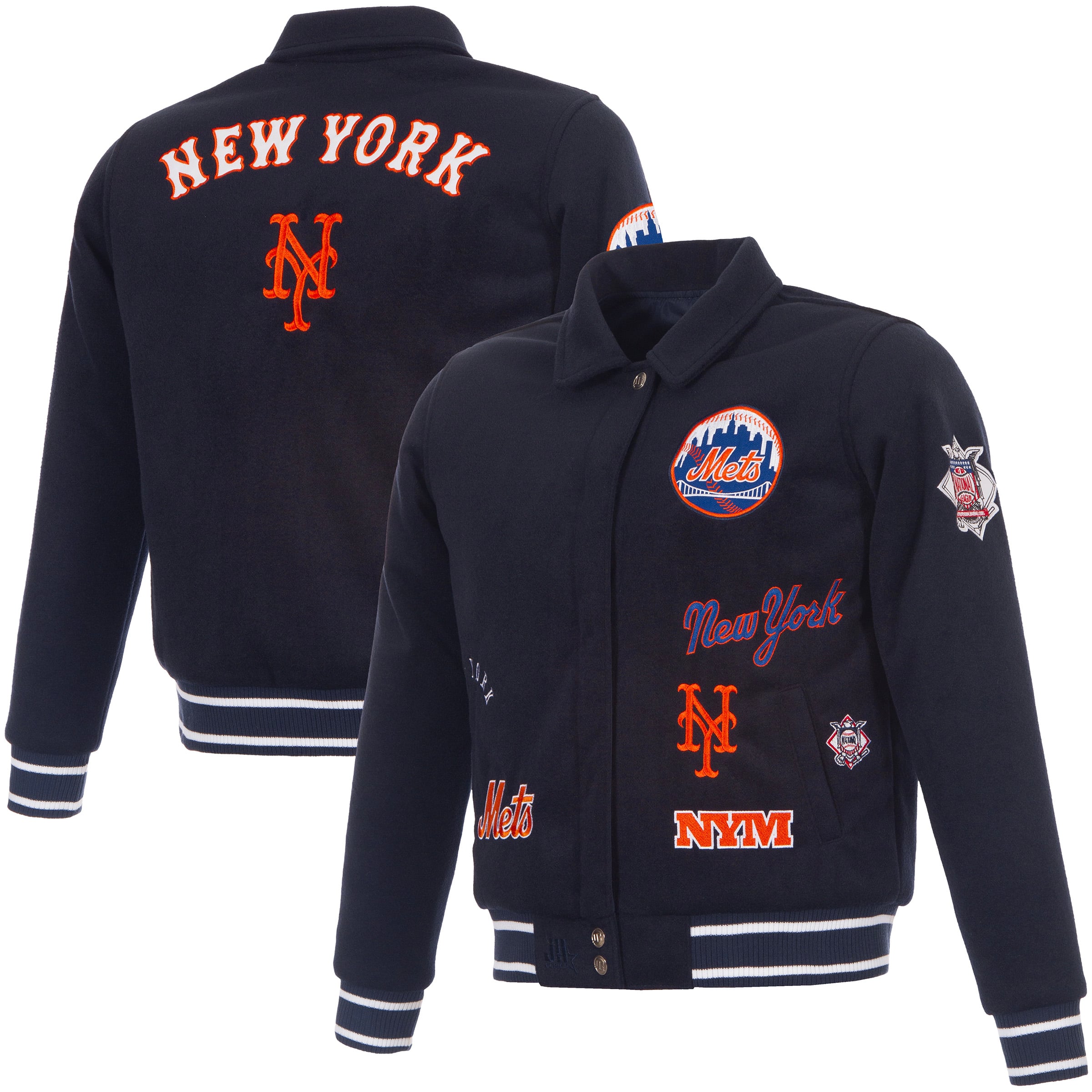 Veste réversible en laine à boutons-pression pour femme JH Design New York Mets bleu marine
