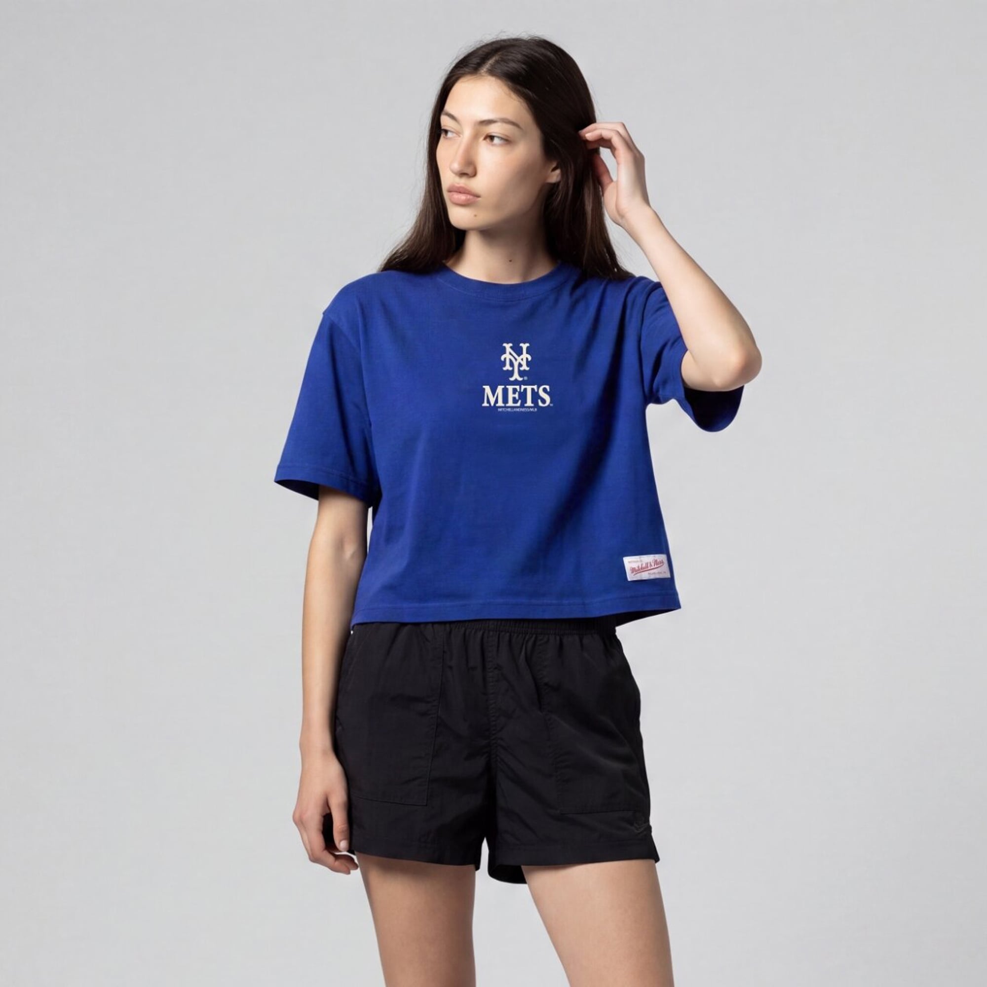 T-shirt court à manches carrées Mitchell & Ness Royal New York Mets pour femmes