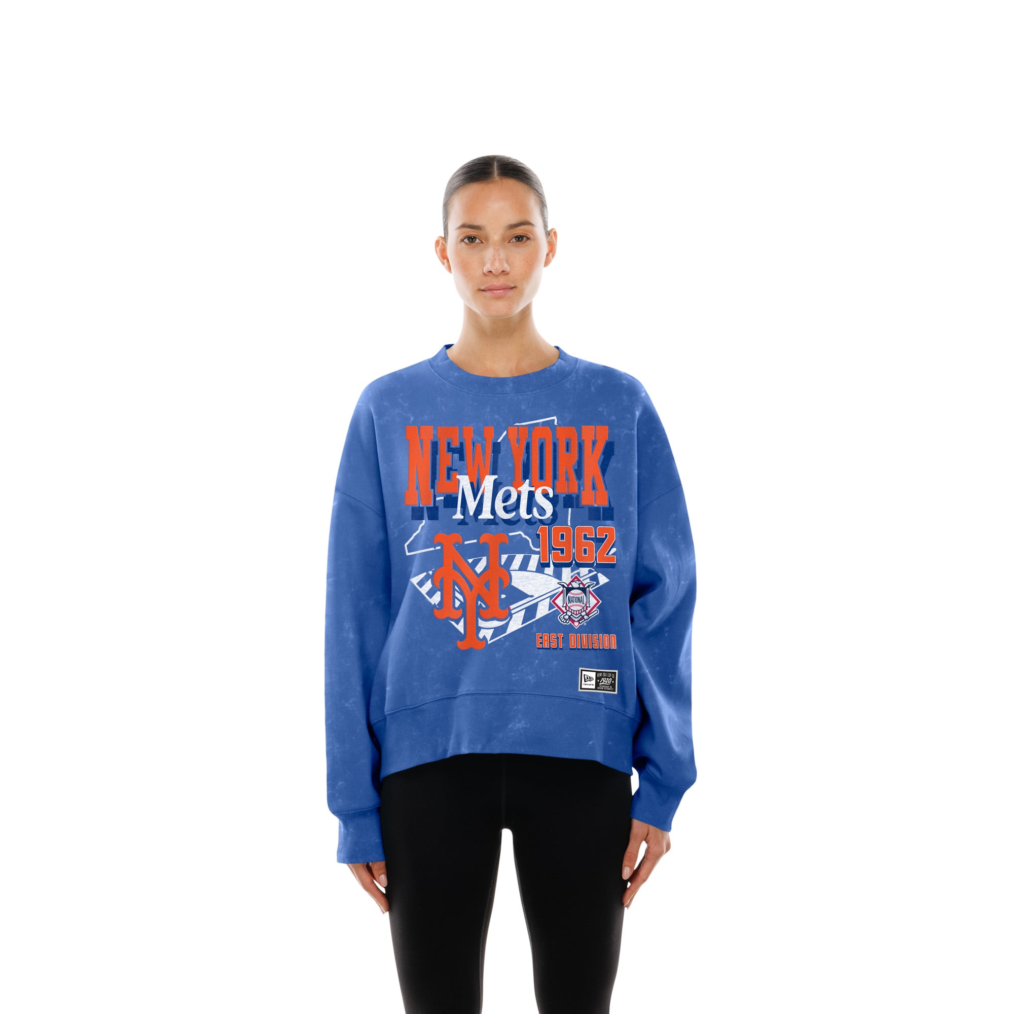 Sweat-shirt New Era Royal York Mets Throwback à délavage minéral, coupe carrée, pour femme