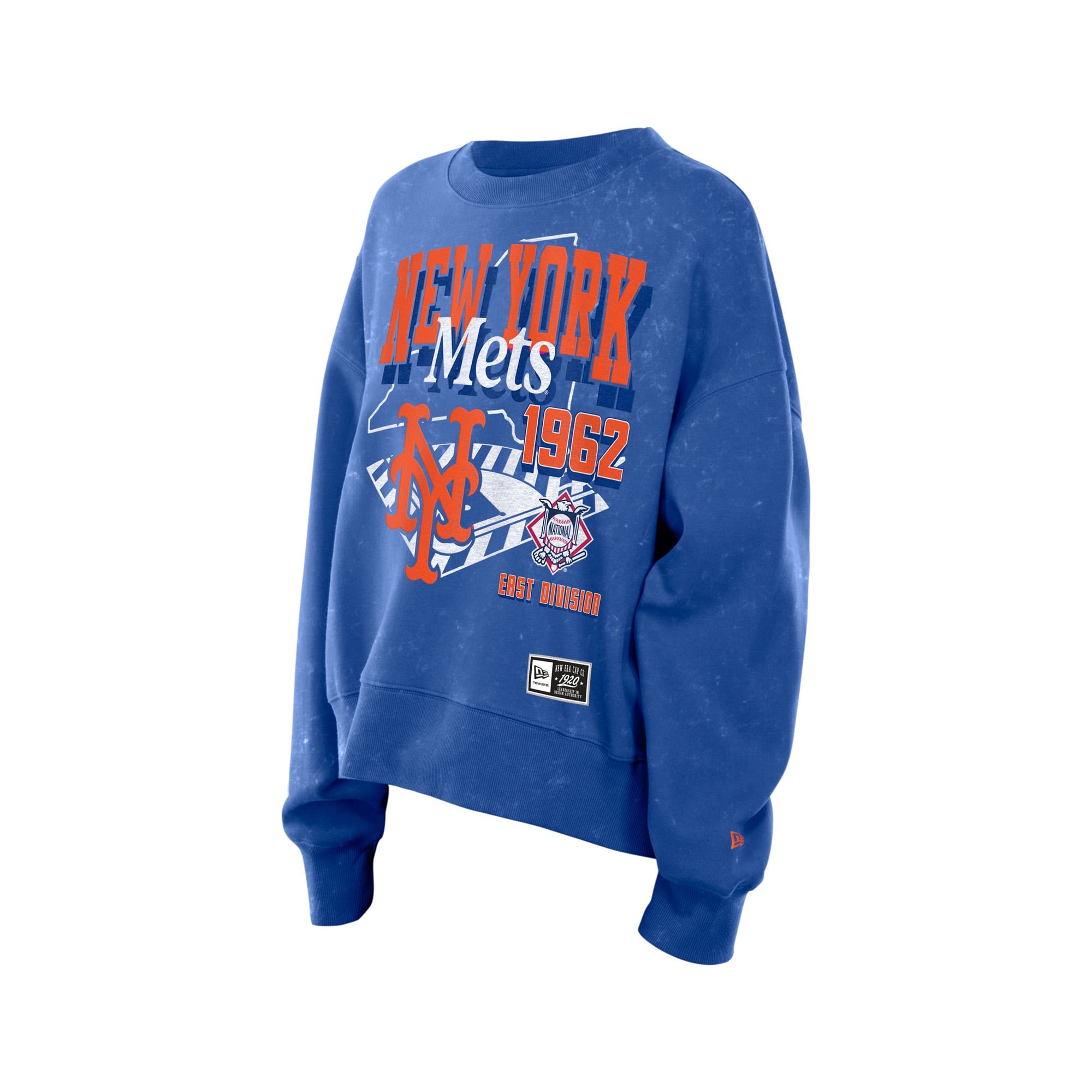Sweat-shirt New Era Royal York Mets Throwback à délavage minéral, coupe carrée, pour femme