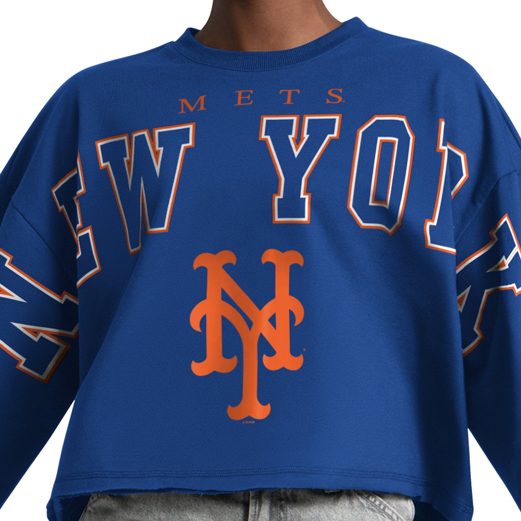 Sweat-shirt court à col rond Starter Royal New York Mets Bleachers II pour femme