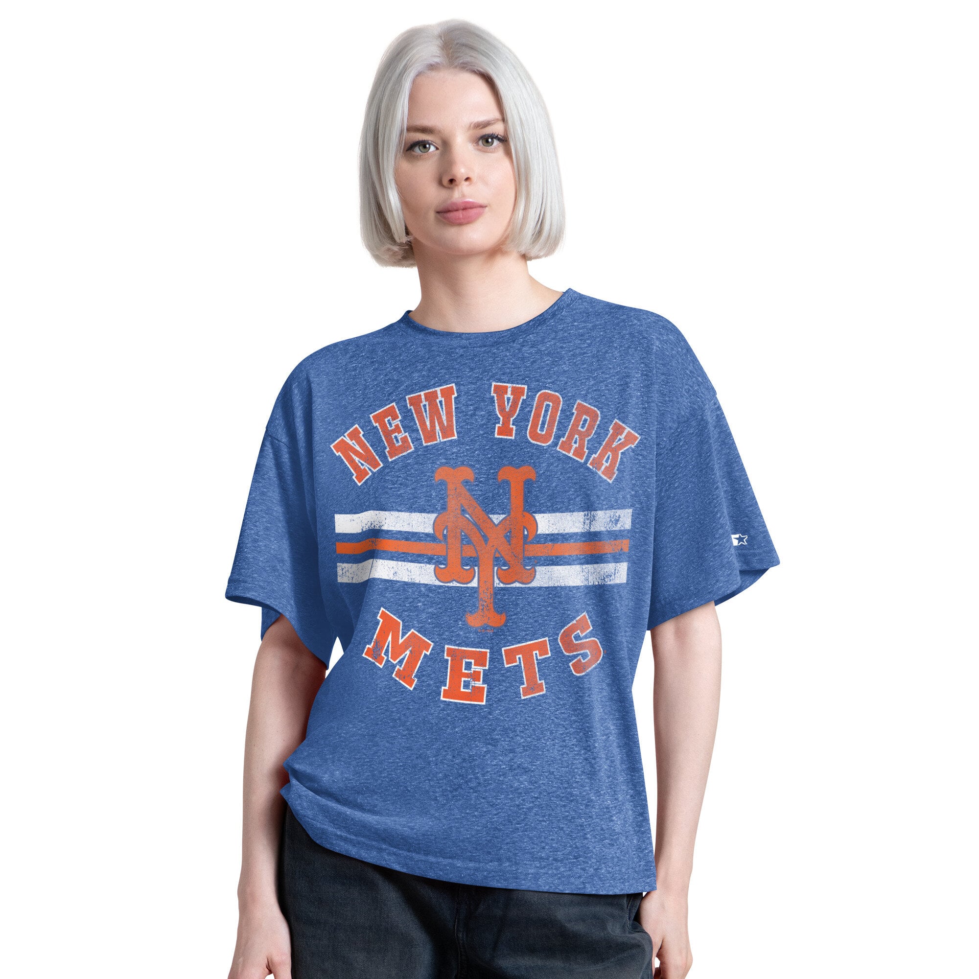 T-shirt Starter Royal New York Mets Jump Shot Boyfriend Tri-Blend pour femme