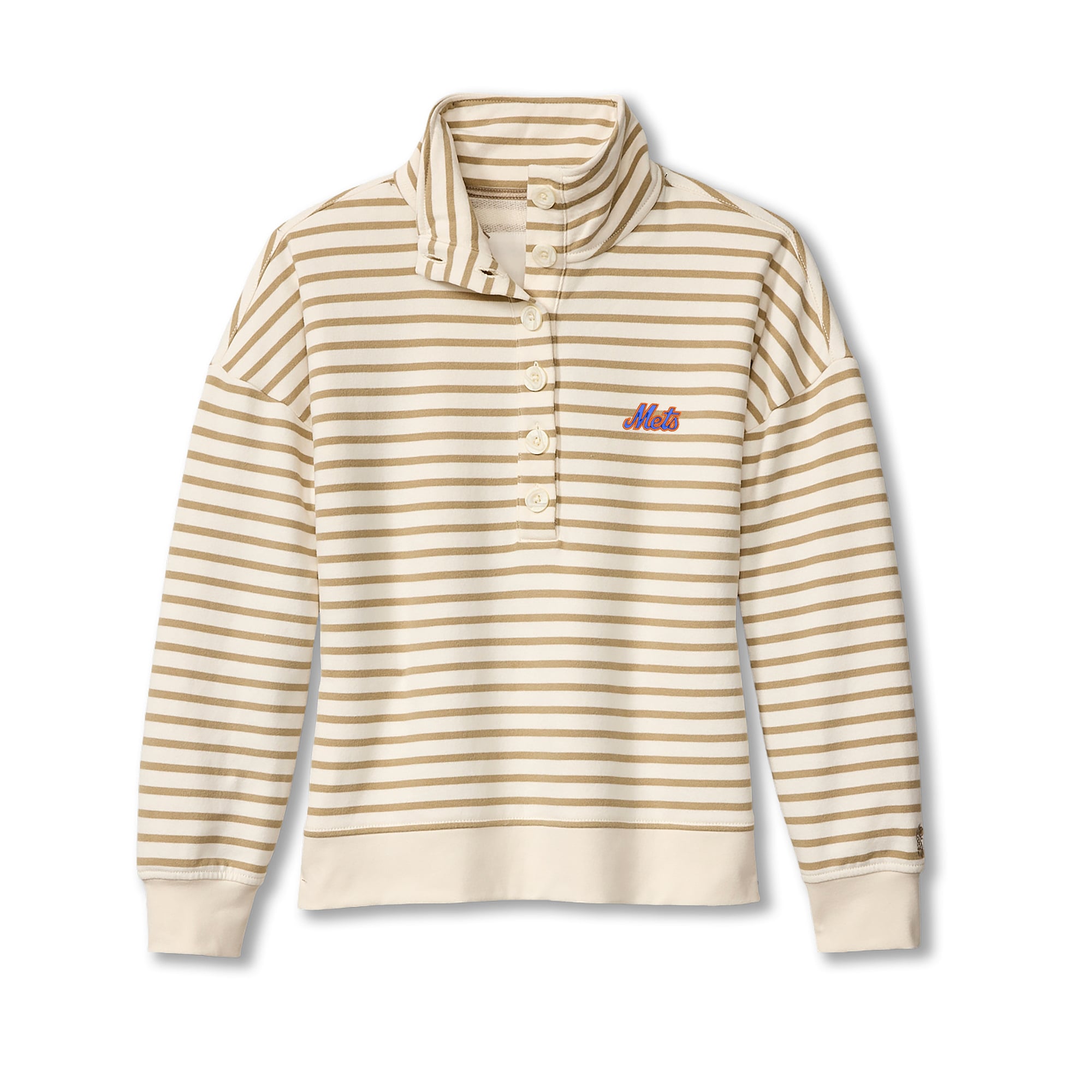 Women's Tommy Bahama  White New York Mets Marina Del Mar Stripe Mock Neck Sweatshirt