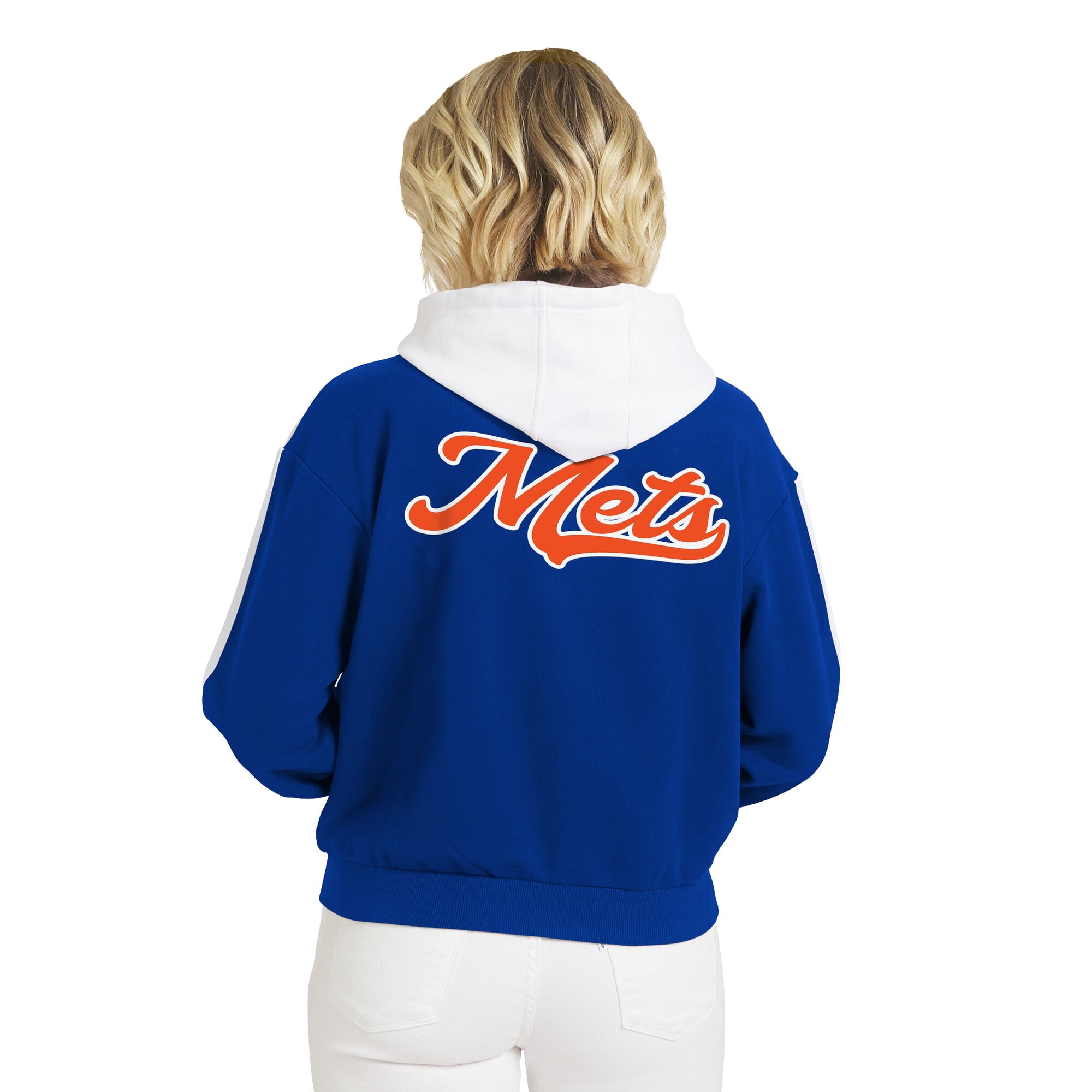Sweat à capuche zippé WEAR by Erin Andrews pour femme, bleu roi et blanc, New York Mets.