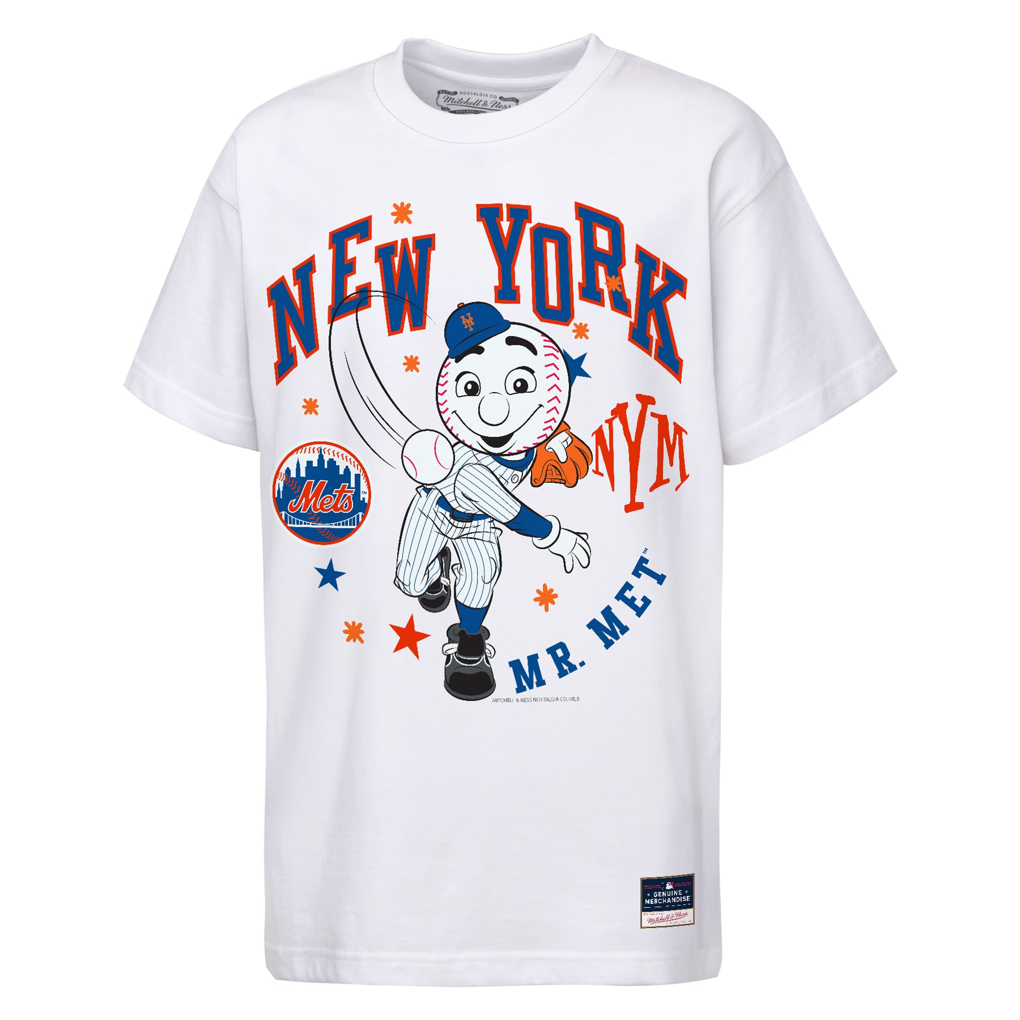T-shirt Mitchell & Ness blanc pour enfant, mascotte des Mets de New York, Star Power